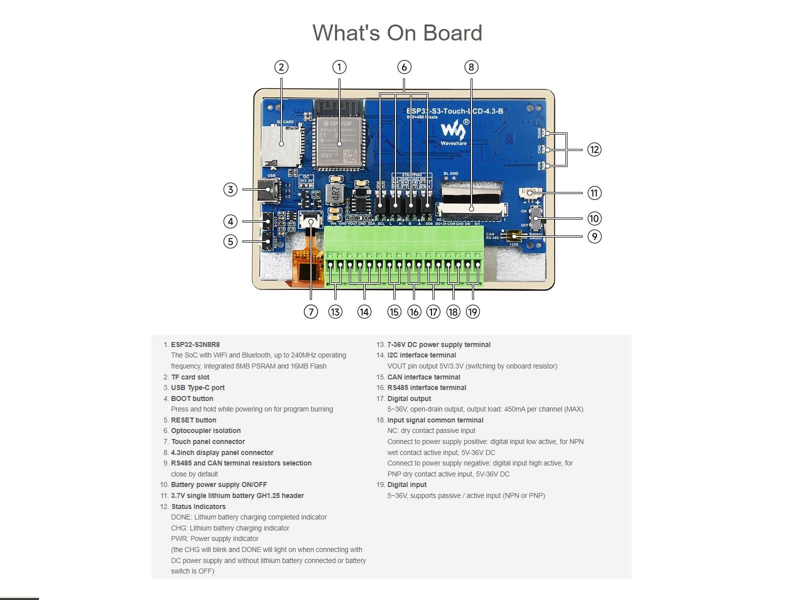waveshare waveshare ESP32-S3 4.3inch Capacitive Touch LCD Development Board Type B with Case 800480 Solution IPS Display with 2.4GHz WiFi and BLE 5 Support,32-bit LX7 Dual-core Processor
