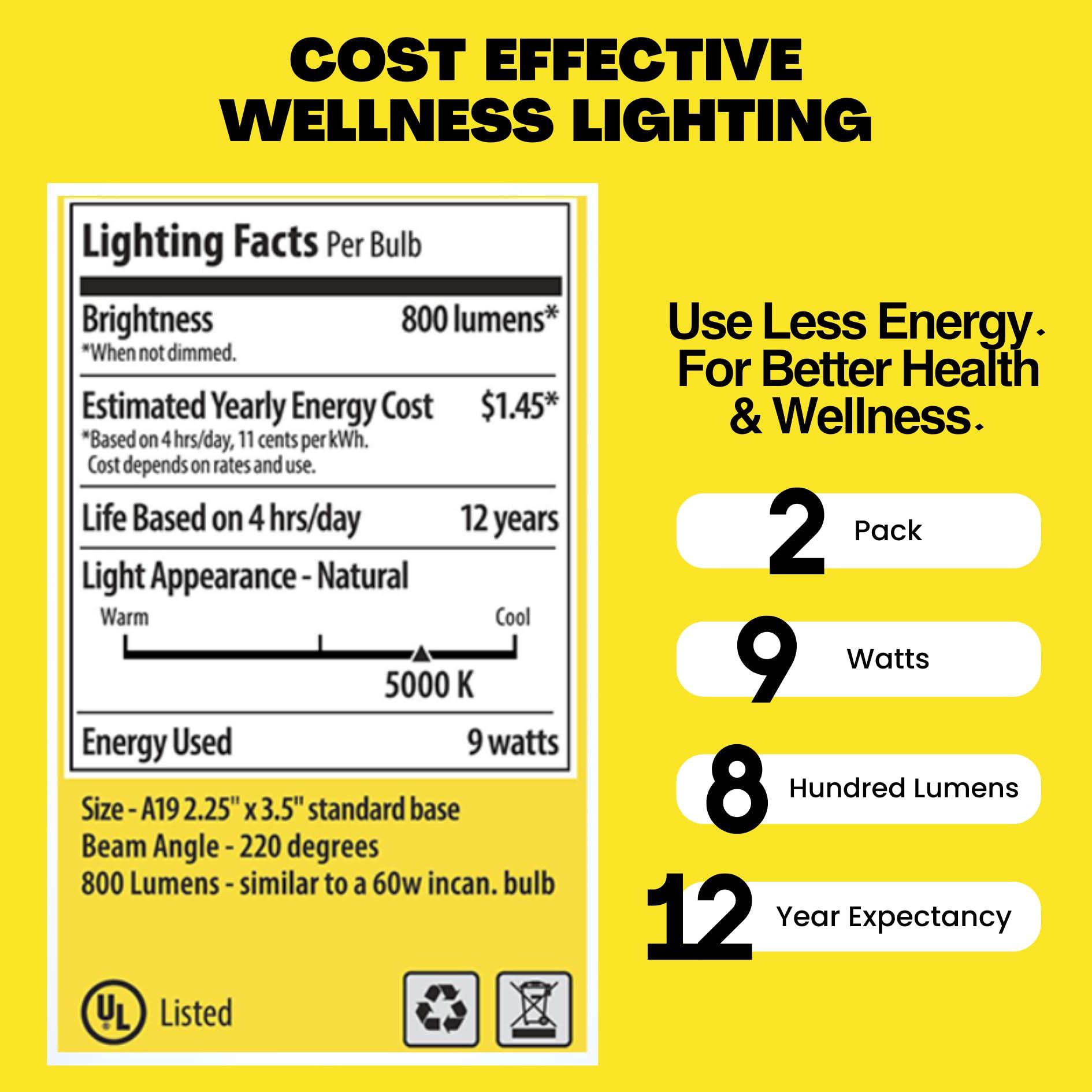 Norb Norb Everyday Sun Light Bulb - Full Spectrum Wellness Lighting with Sun-Mimicking Technology for Energy, Mood & Performance. Supports Sleep/Wake Cycles, 5000K, 9W, 2-Pack, US Based, Budget-Priced