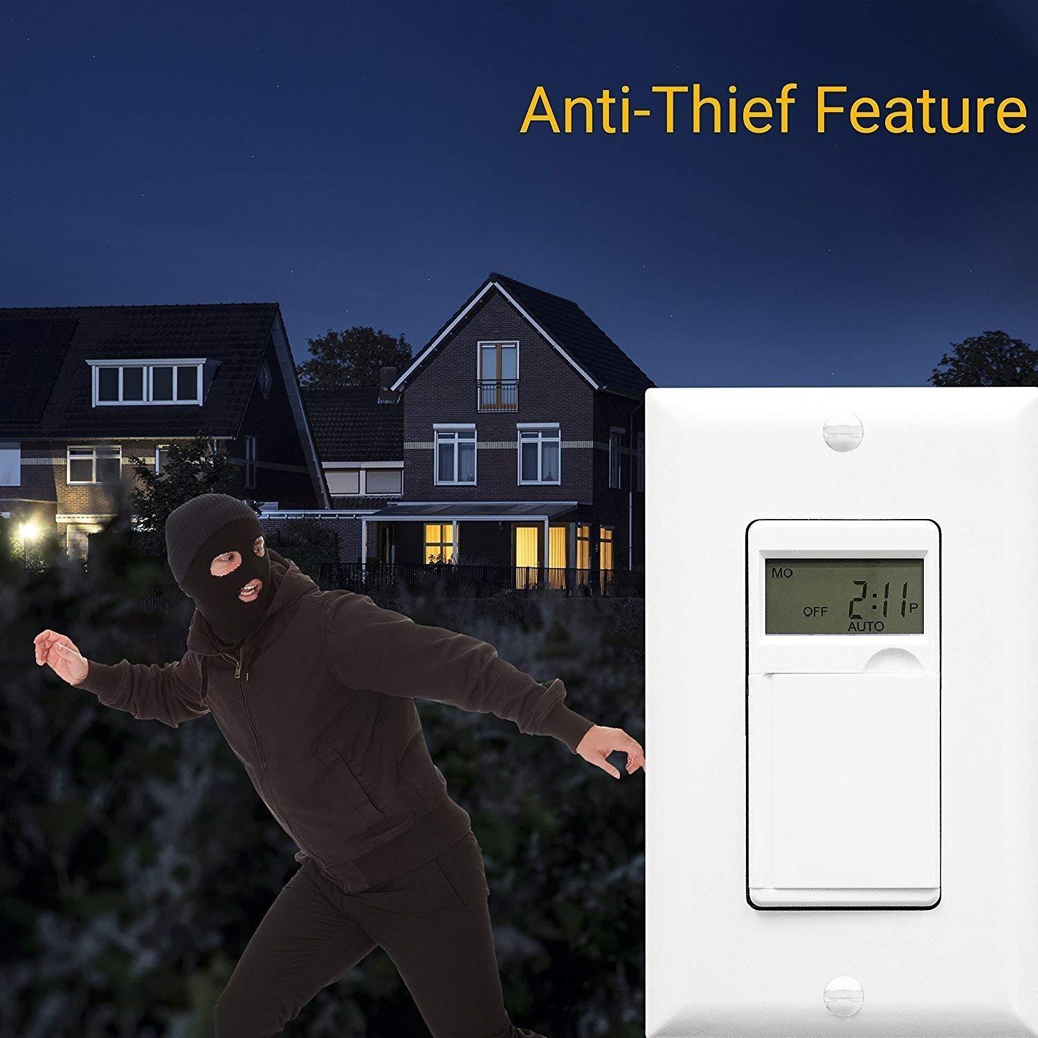 ENERLITES ENERLITES Programmable Digital Timer Switch for Lights, Fans, Motors, 7-Day 18 ON/OFF Timer Settings, Single Pole, Neutral Wire Required, UL Listed, HET01-C, White, 2 Pack