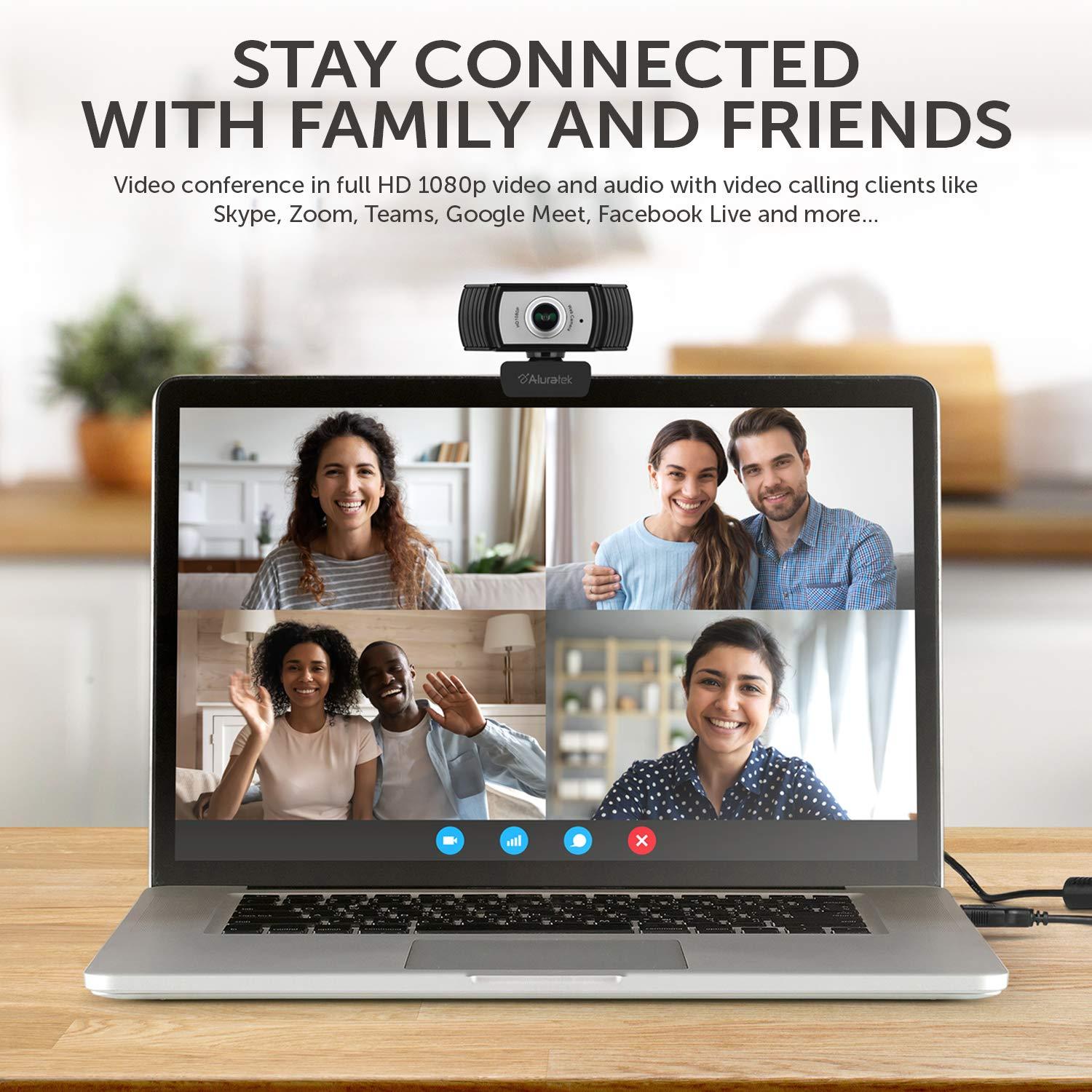 Aluratek Aluratek HD 1080P Video Webcam (AWC04F) Full HD Webcam with Built-in Microphone, Autofocus, and Adjustable Clip Perfect for Streaming, Video Calls, and Online Meetings Video and Audio