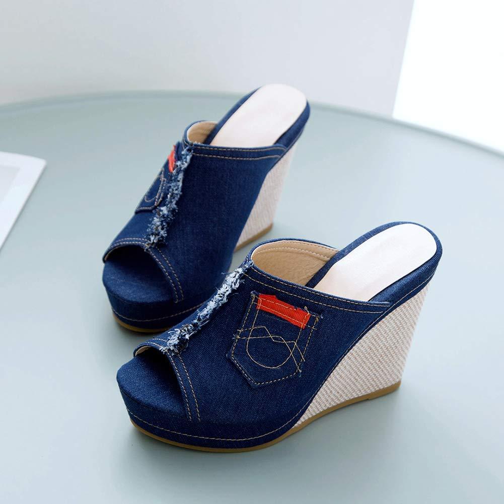 ZBYY ZBYY Women's Flip Flop Sandals Open Toe Denim Wedge Platform Shoes Outdoor High Heel Sandals for Wedding Party Dress