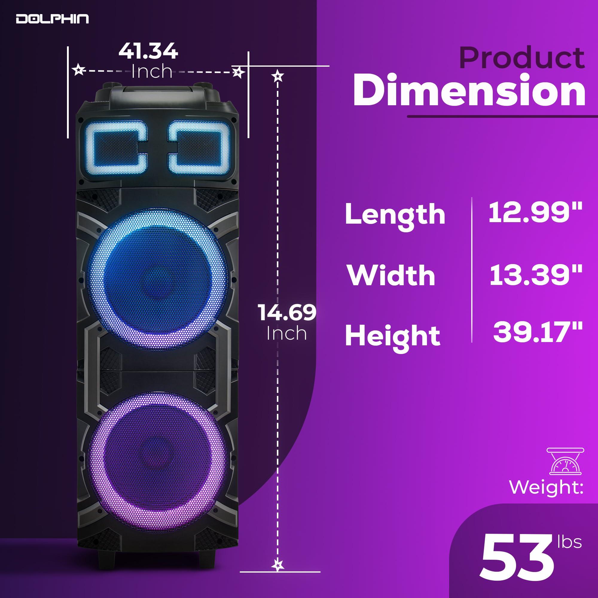 Dolphin Dolphin High-Power Portable Party Bluetooth Speaker Wooden Cabinet, X-BASS, LED Lights, Wireless Microphone Ideal for Parties, Tailgating, and Events