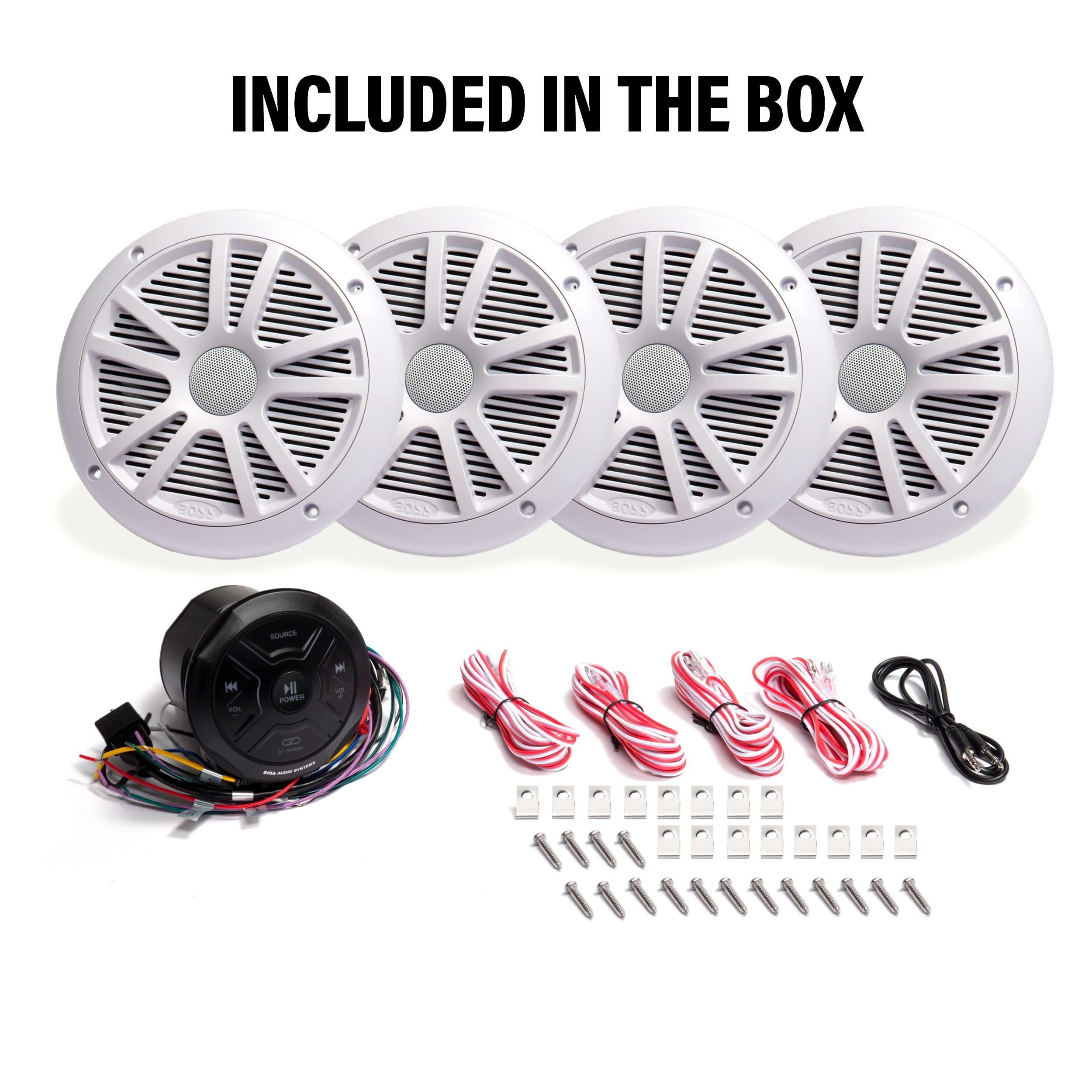 BOSS Audio Systems BOSS Audio Systems MG250W.64 Marine Radio and Speakers Package MGR250B 4 Channel Bluetooth Receiver + 4x MR6W 6.5 Inch Full Range Speakers