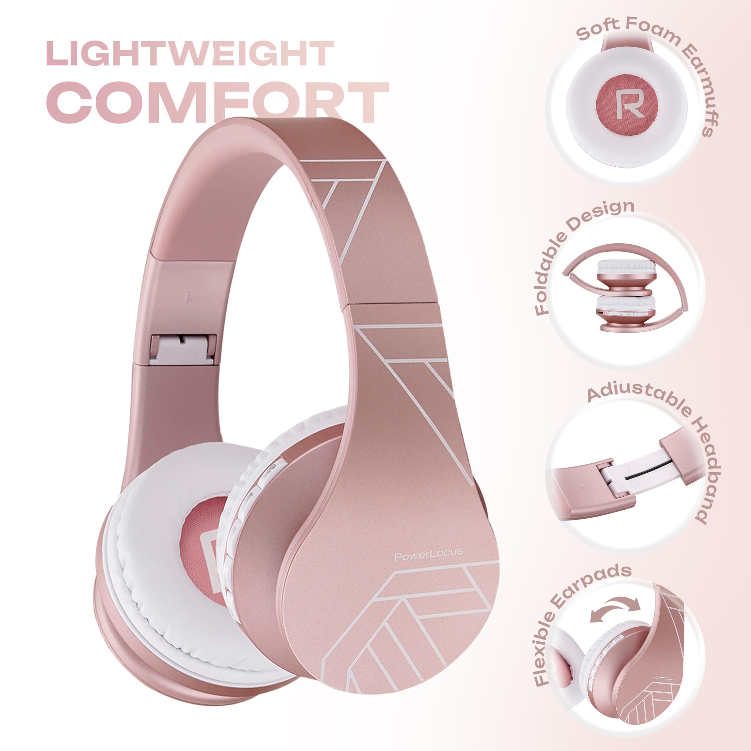 PowerLocus PowerLocus Wireless Bluetooth Over-Ear Stereo Foldable Headphones, Wired Headsets Rechargeable with Built-in Microphone for iPhone, Samsung, LG, iPad (Rose Gold PL Collection)