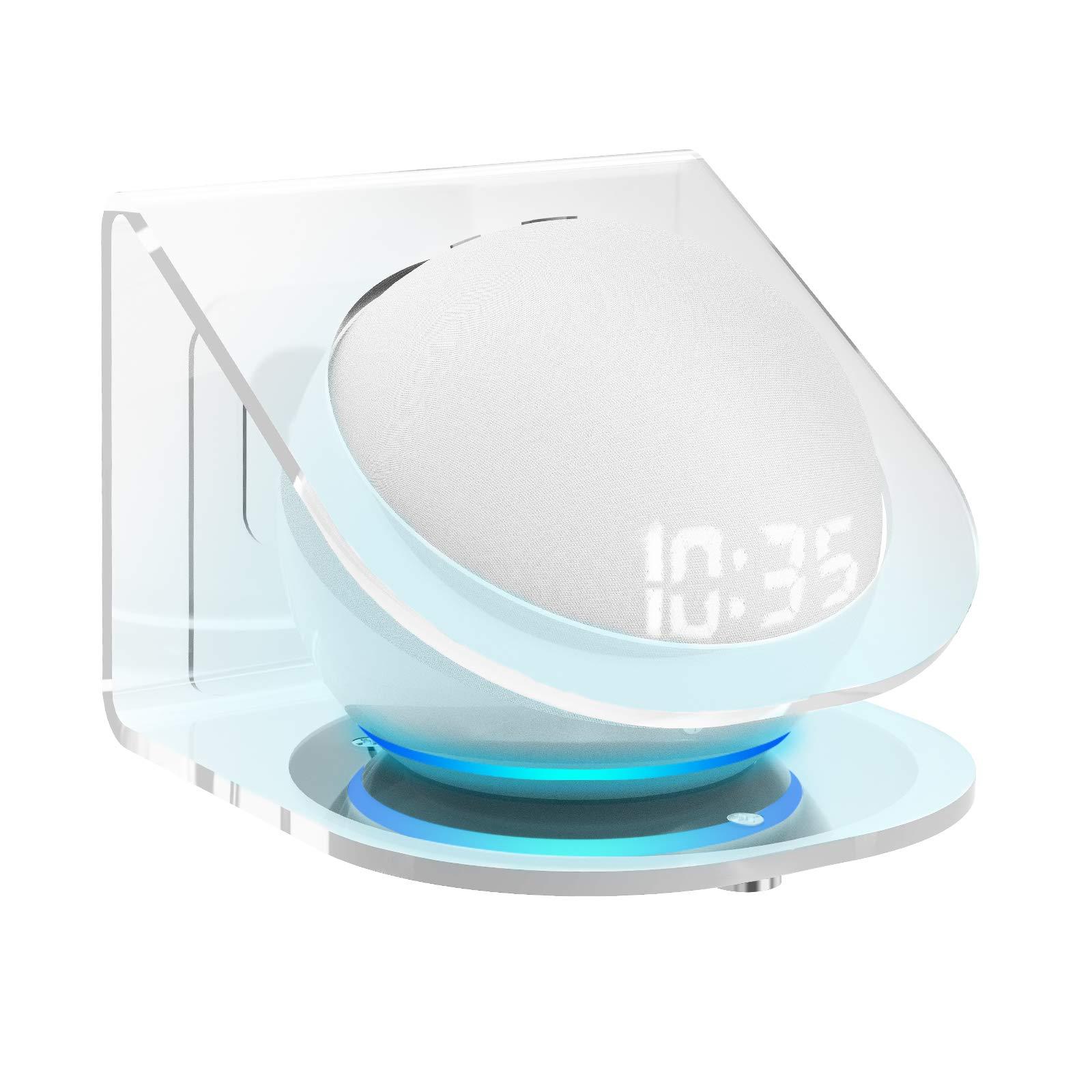 GEEKRIA Geekria Acrylic Wall Mount Compatible with Echo Dot 4th with an LED Clock and Alexa Smart Speaker, Speaker Stand Stable Guard Holder (Clear)