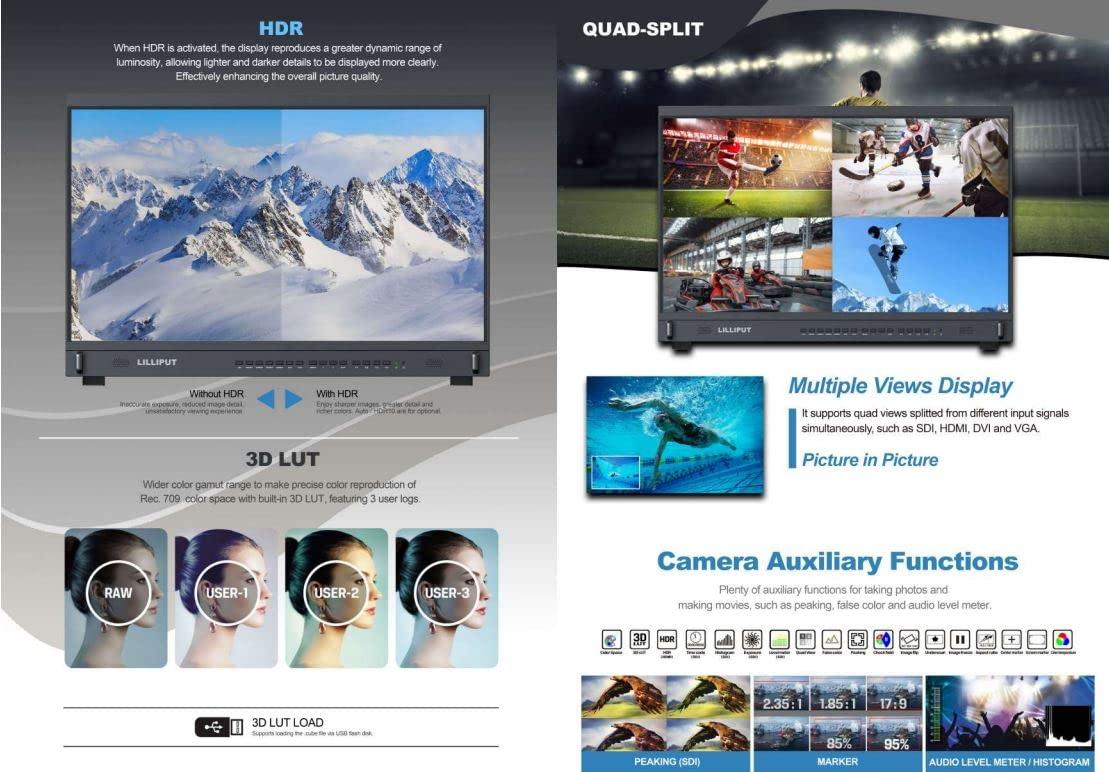 LILLIPUT LILLIPUT 31.5" BM310-4KS-VBP Broadcast Monitor 4K/Full HD for Taking Photos & Making Movies with Multiple Signal inputs 3G SDI, HDMI, DVI and VGA Quad View Split, 3D LUT, HDR with V Mount Plate