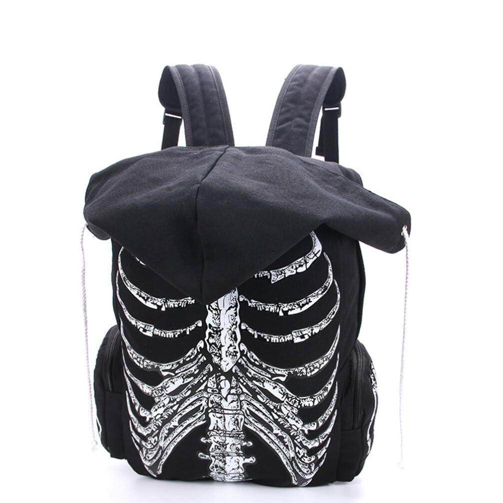 VALICLUD VALICLUD Punk Style Shoulder Bag Gothic Backpack Ribcage Skeleton Canvas Skull Laptop Bag Halloween Goth Accessories for Men Women Canvas Casual Daypack