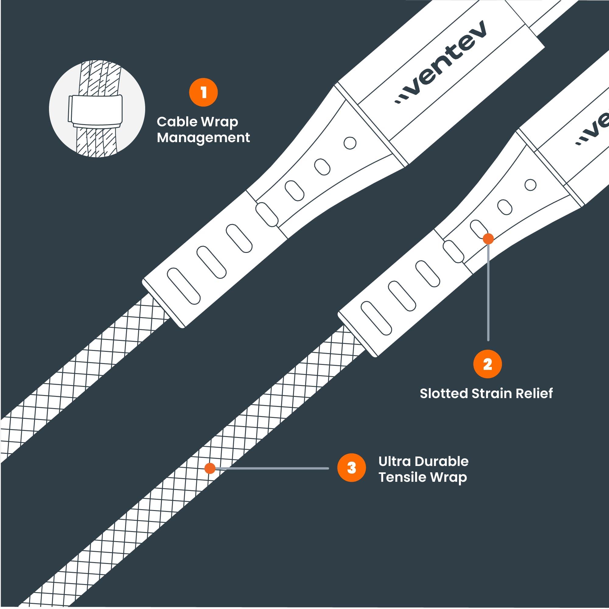 Ventev Ventev Alloy USB A to USB C Cable 10FT for iPhone 16/16 Pro, iPhone 15, MacBook, iPad Pro, iPad Air, Pixel 9, Samsung S25 | Braided Lightning Cable, USB C High Speed Data Transfer Cable - Steel