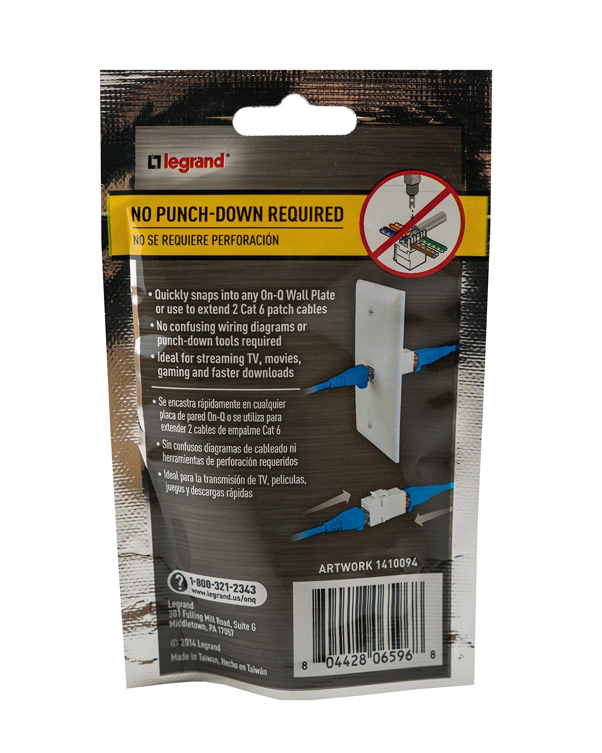 On-Q Legrand - On-Q Cat 6 Coupler, Keystone Insert, White, WP3452WHV1 0.8" x 3.125" x 5.0"
