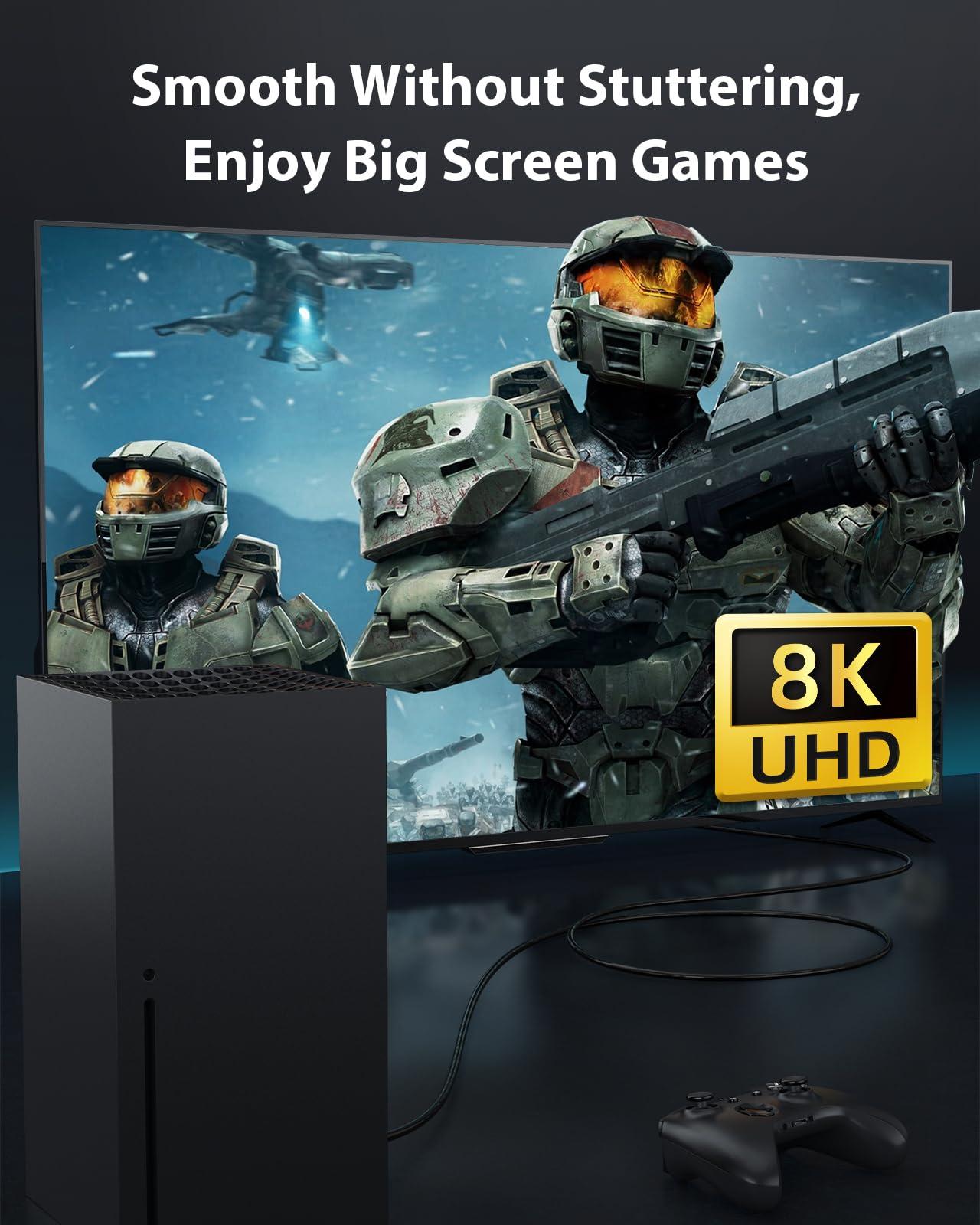 Stouchi Stouchi 8K Long 2.1 HDMI Cable 20FT/6M, 48Gbps Ultra High Speed HDMI Cable Video Cord, CL3 Rated in-Wall, 8K60Hz 4K120Hz 2K144Hz eARC HDCP 2.2 & 2.3 HDR10+ Compatible for Gaming, PS5, HDTV