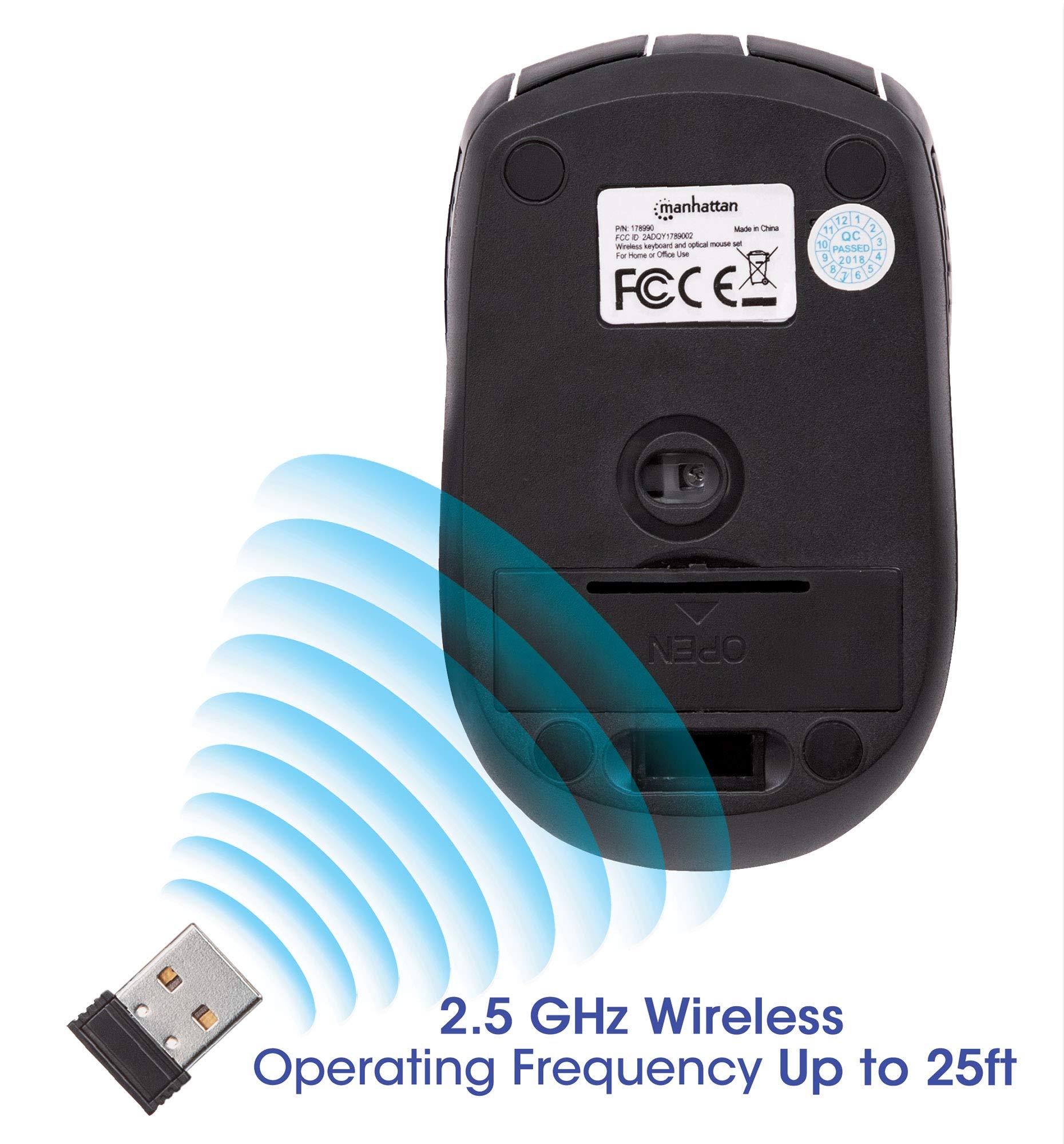 MANHATTAN Manhattan Wireless Keyboard and Mouse Combo - Full-Size USB Wireless Keyboard Mouse Set with 2.4GHz Dongle for PC Computer Laptop - Compatible with Windows and Mac 3 Year Warranty - Black 178990