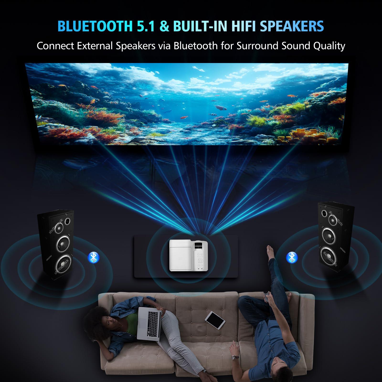 TODANGAI Projector with DVD player, Bluetooth and Wifi, Mini Projector 1080P HD for Bedroom, Indoor Movie Player with USB Reader, Projector Portable for Outdoor Party, Support HDMI RCA AUX USB Remote Control