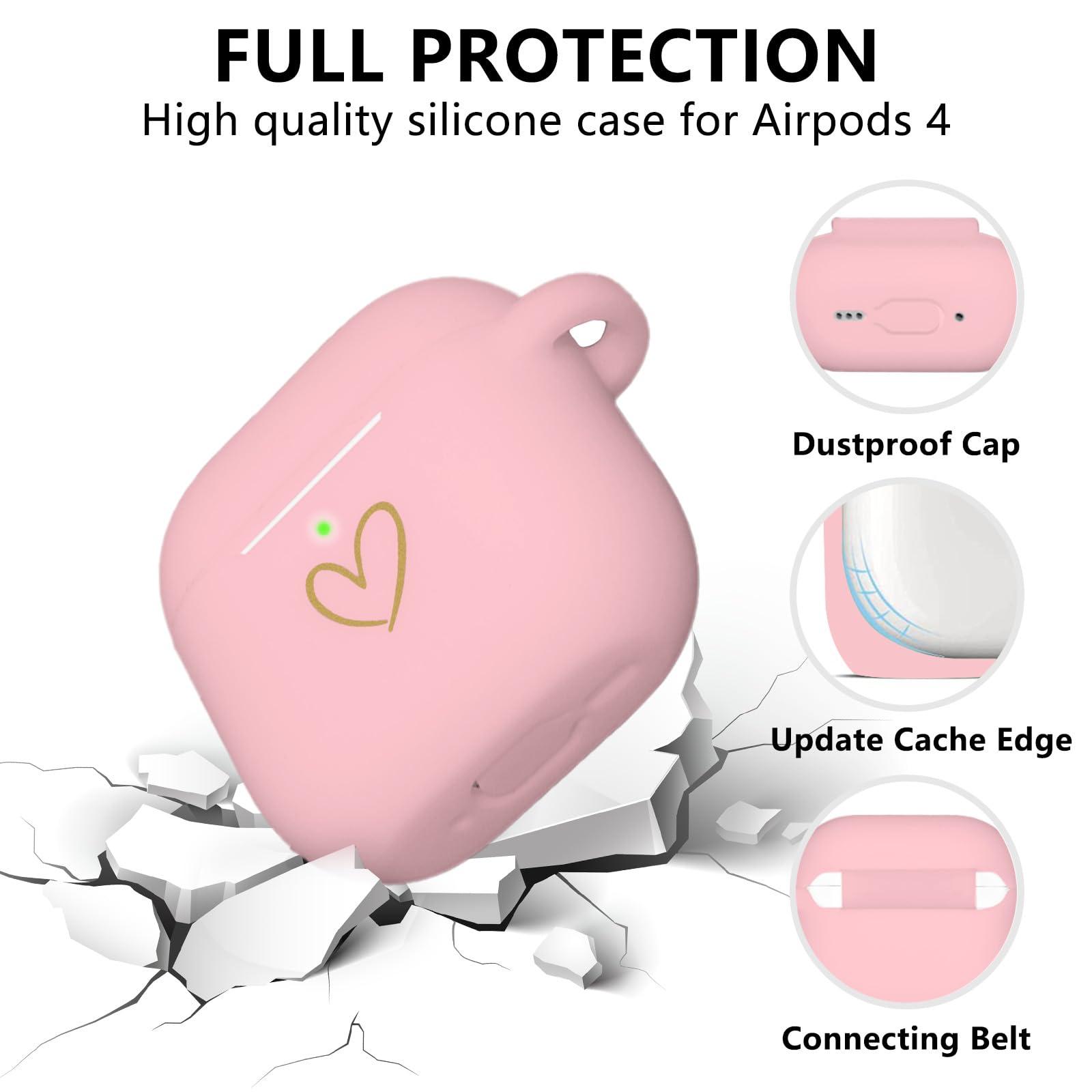 AIIEKZ AIIEKZ Compatible AirPods 4 Case Cover, Soft Silicone Case with Gold Heart Pattern for AirPods 4th Gen, Cute Butterfly Keychain for Girls Women (Pink)