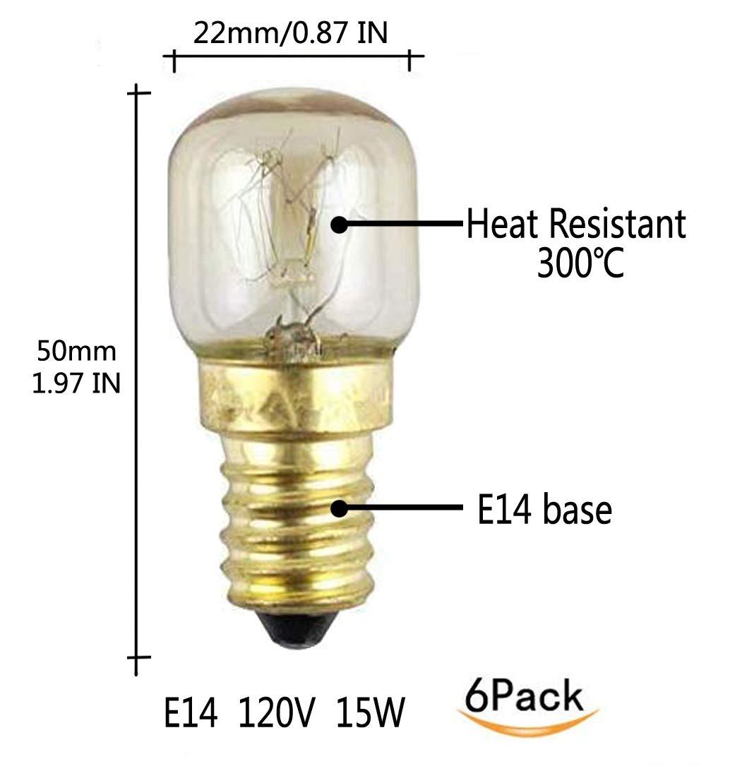CTKcom CTKcom 15W E14 Base 4173175 Oven Light Bulbs(6 Pack)- Microwave Light Bulbs 120V Heat Resistant Bulbs 300\'C,Warm White Incandescent Light Bulb 360 Beam Angle,110-130V,6 Pcs
