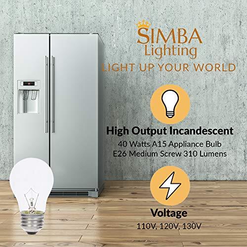 Simba Lighting Simba Lighting Appliance Light Bulb A15 40W (6 Pack) Incandescent Mini-Standard Shape with E26 Standard Medium Screw Base for Refrigerators, Ovens, 110V 120V 130V, Dimmable, 2700K Warm White