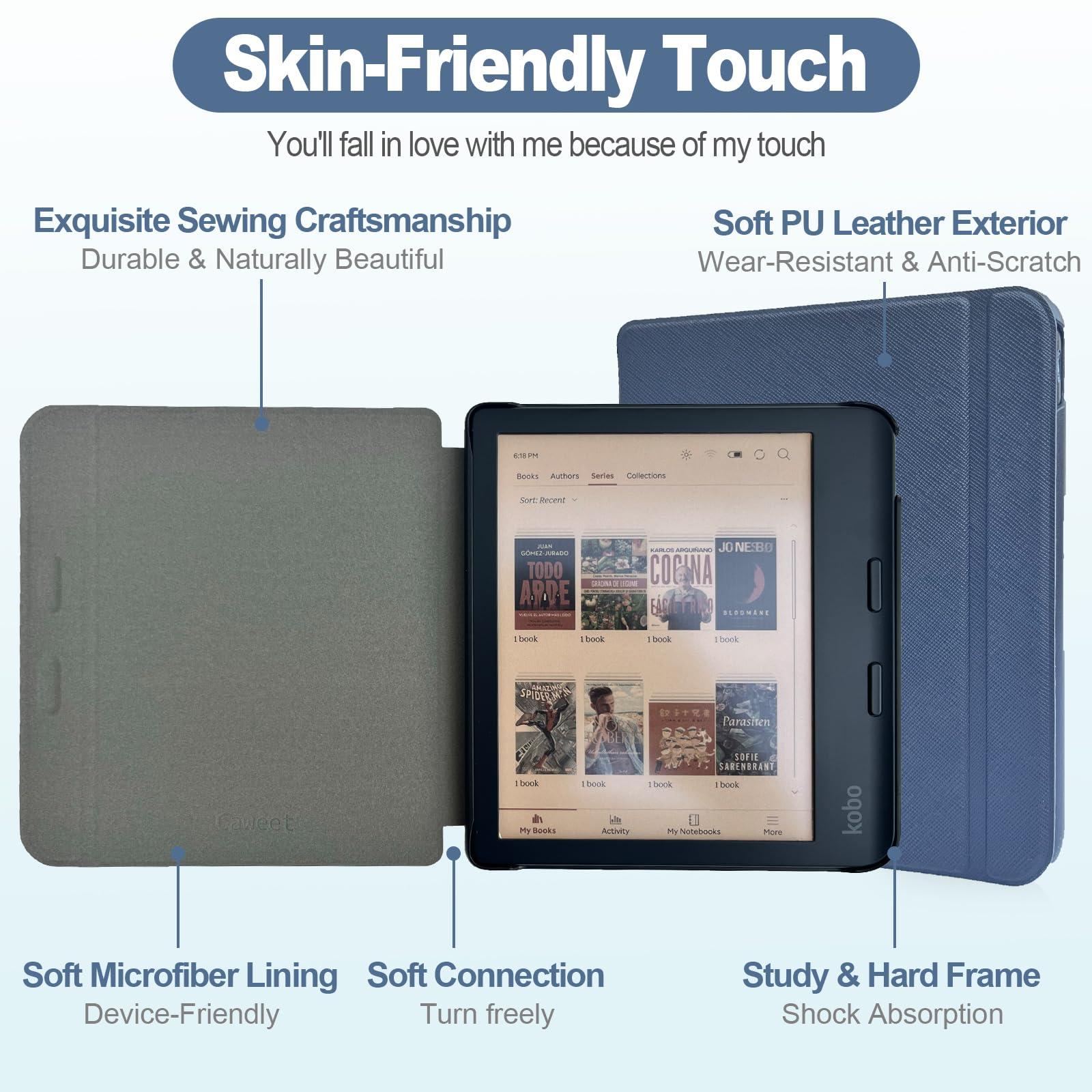 Caweet Caweet Case for Kobo Libra Colour (Model:N428, 2024 Release), Ultra Lightweight PU Leather Shell Cover with Auto Wake/Sleep, Blue
