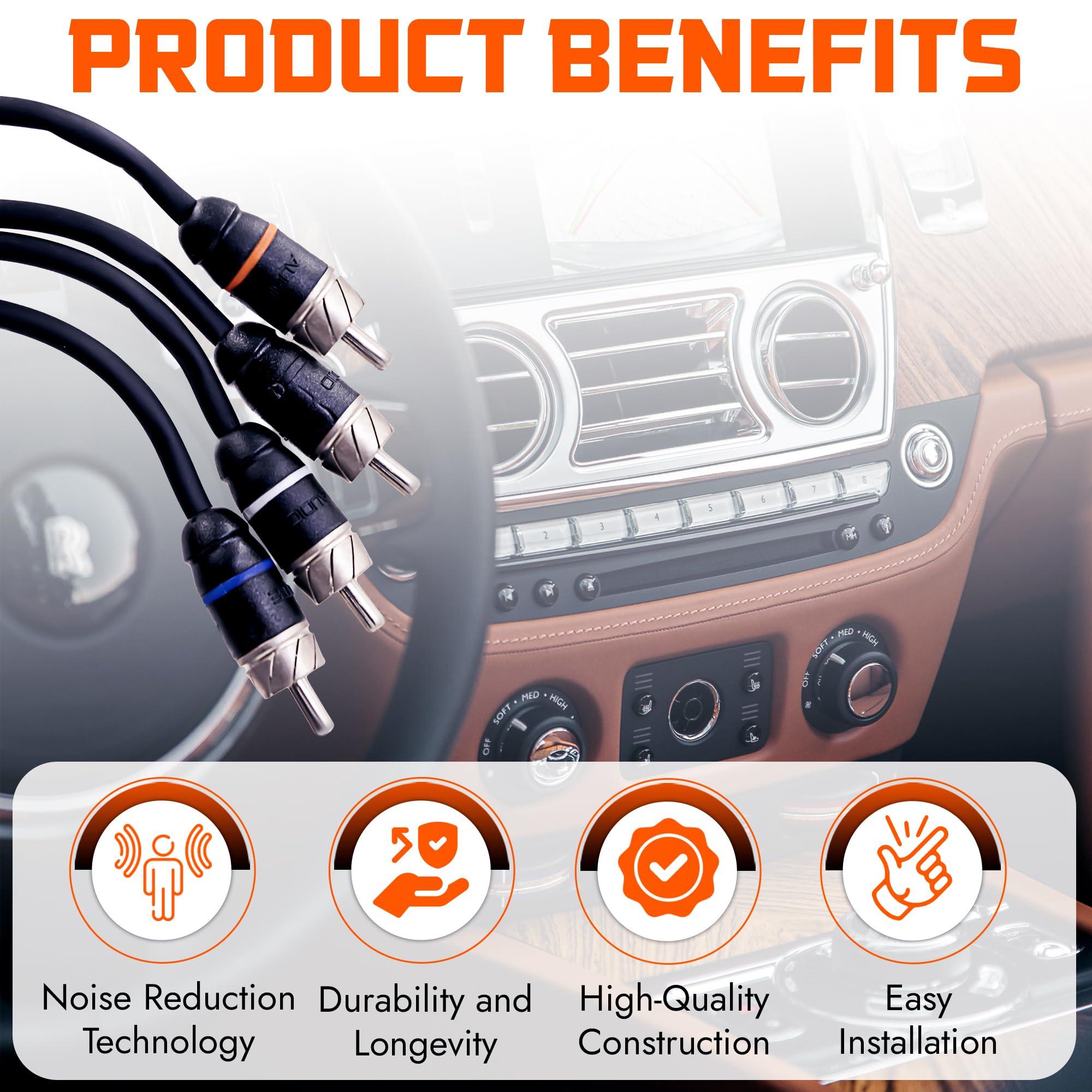 Elite Audio Elite Audio Premium Series 15ft. 4-Channel Car Audio RCA Cable Double Shielded, Oxygen Free Copper, Noise Reducing Audio Cable for Amplifiers, Subwoofers, Speakers, and Processors PRM415