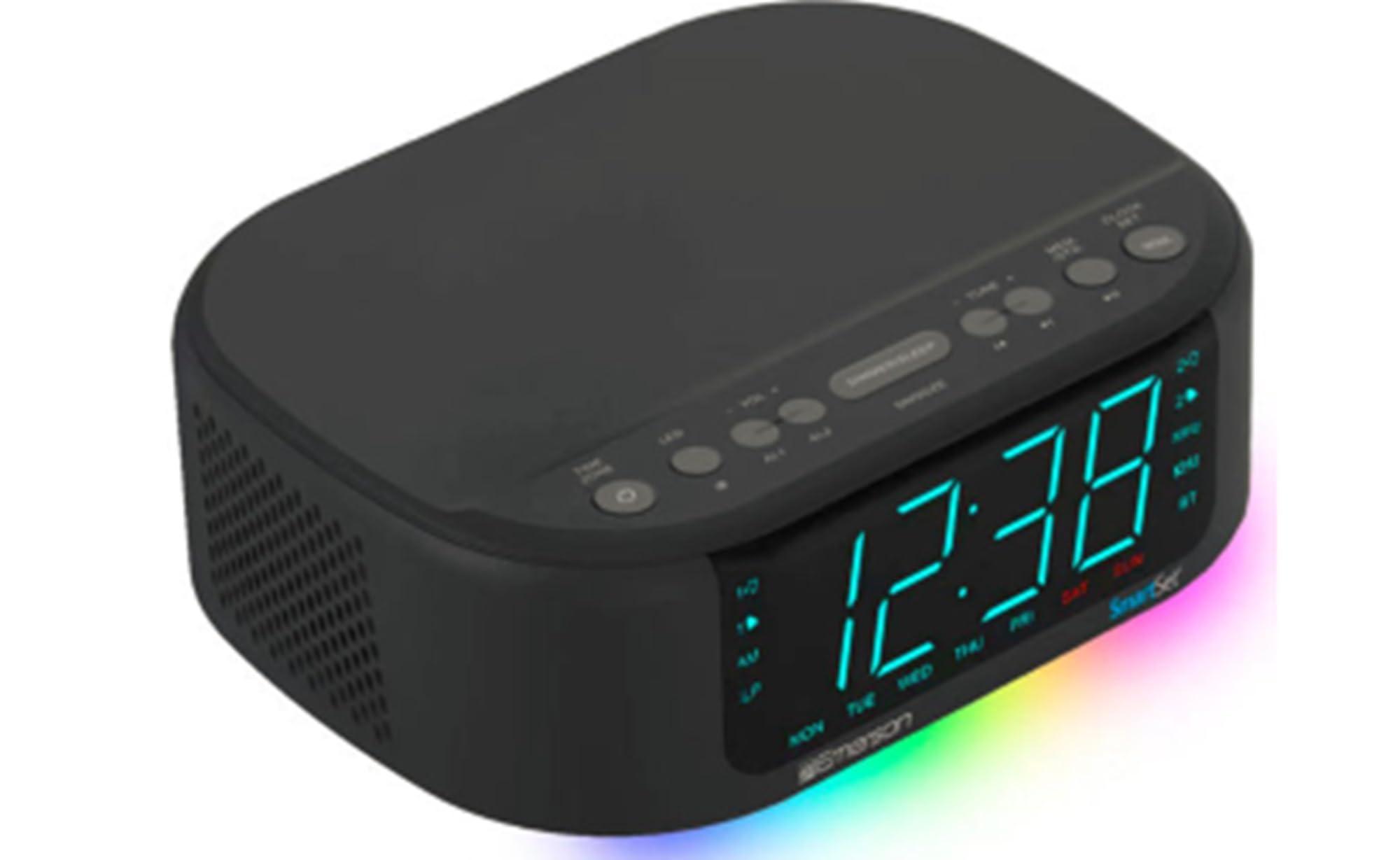 Emerson Emerson CKS8888 6-Watt Smartset Stereo Sound Bluetooth Speaker AM/FM Radio with 7-Color Changing Lights, 1.2 Cyan Display and USB Type-C Charging, Black