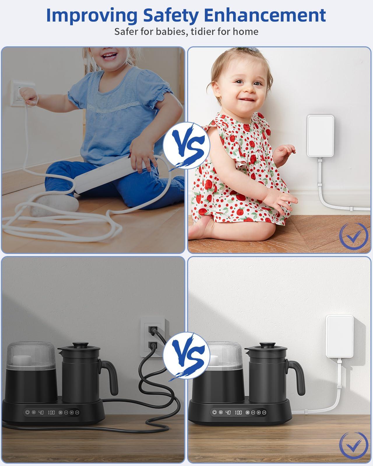 PAEWOK Flat Outlet Extender with Detachable Outlet Cover, Flat Wall Extension Cord with 6 Sockets, Flat Plug Power Strip with 5 FT Cord Hidden for Home, Office, College Dorm, White