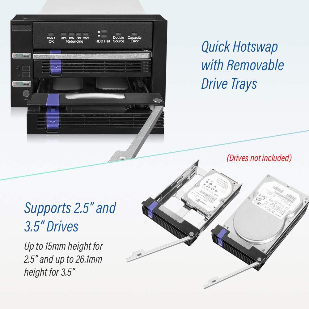 ICY DOCK ICY DOCK Dual 2.5\" & 3.5\" SATA Hard Drive/SSD Removable RAID 1 Mobile Rack Enclosure in 2 x 5.25 Bay - MB901SPR-B