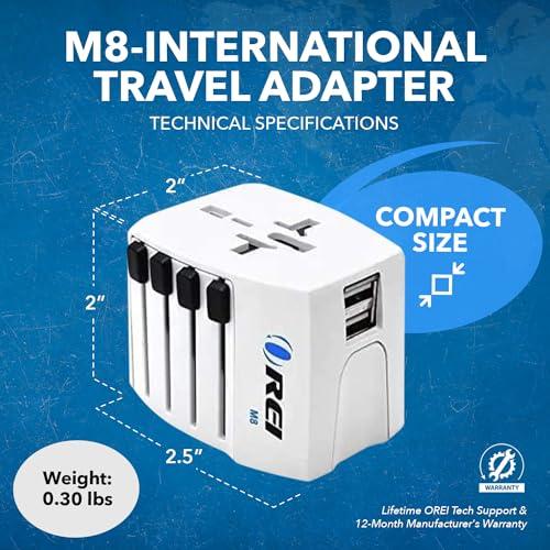 OREI OREI Universal Travel Adapter All in One International Power Adapter with 2.4A Dual USB, European Adapter Travel Power Adapter Wall Charger for UK, EU, AU, Asia Covers 150+ Countries