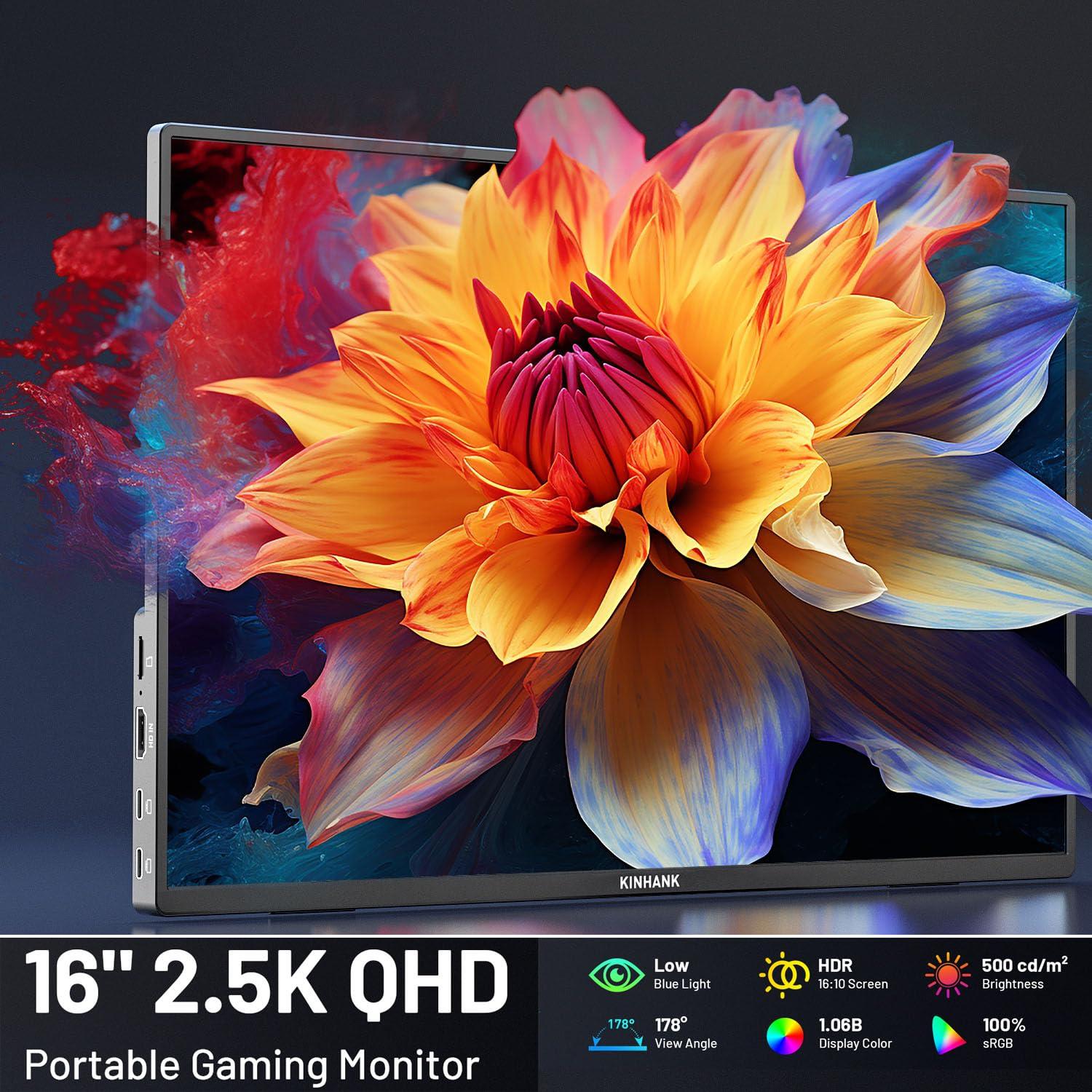 PAGEPINMU PAGEPINMU 16" Smart Portable Monitor with Google TV OS, 2.5K QHD (2560x1600) 144Hz Display, 500 Nits Brightness, 100% sRGB, Wi-Fi/Bluetooth, USB-C/HDMI External Screen for Laptop/PC/Gaming Console