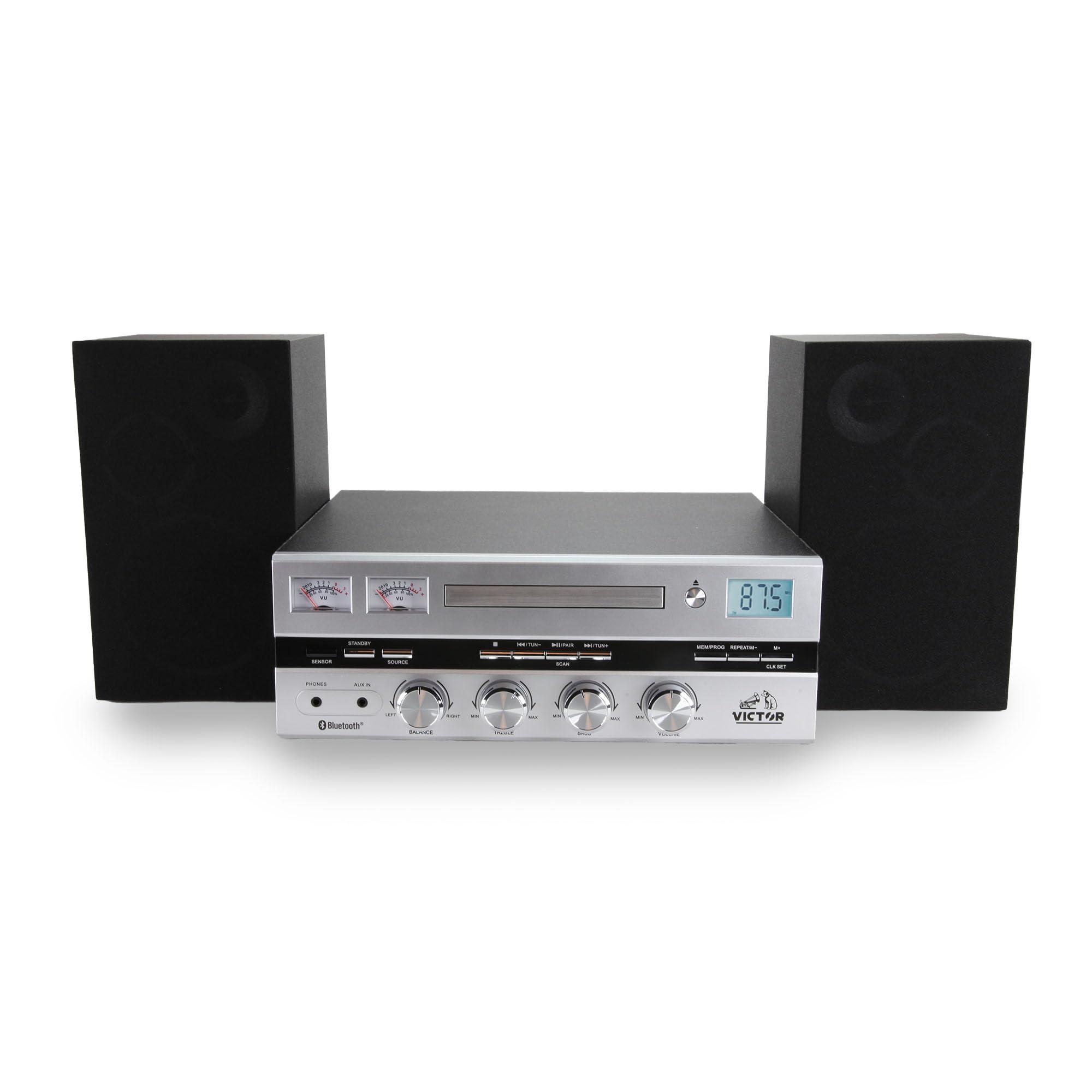 VICTOR Victor VDTS-4450 Milwaukee 50 Watt Desktop CD Stereo System with Bluetooth, Square VU Meters, Remote Control, and Detached Speakers Ideal for Home or Office Music Listening