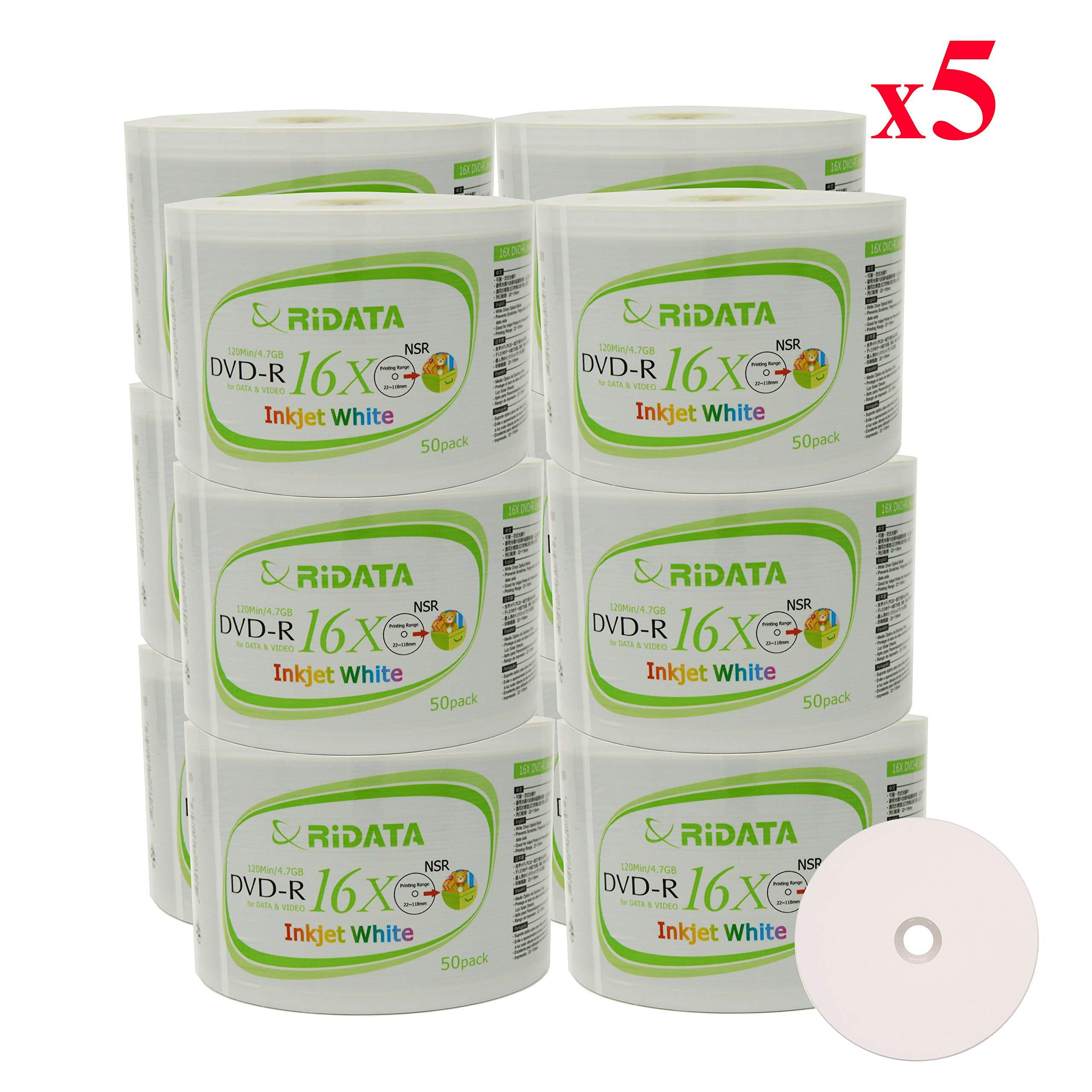 Ridata 3000 Pack Ridata DVD-R 16X 4.7GB 120 Min White Inkjet Hub Printable Blank Data Video Media Recordable Disc