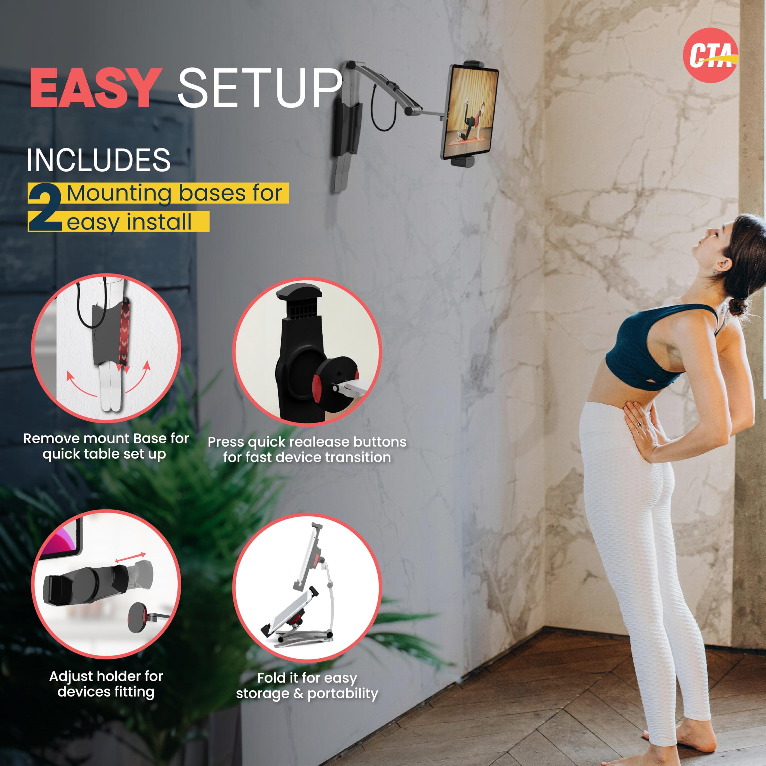 CTA Digital 3-in-1 Mount Stand  CTA Multi-Flex Tablet Base and Support Installs on Walls or Folds for iPad 10th Gen 10.9\" - 7/8/9 Gen 10.2 - Air 4 - Pro 11 - Galaxy Tab S3 - Silver (PAD-KMSB)