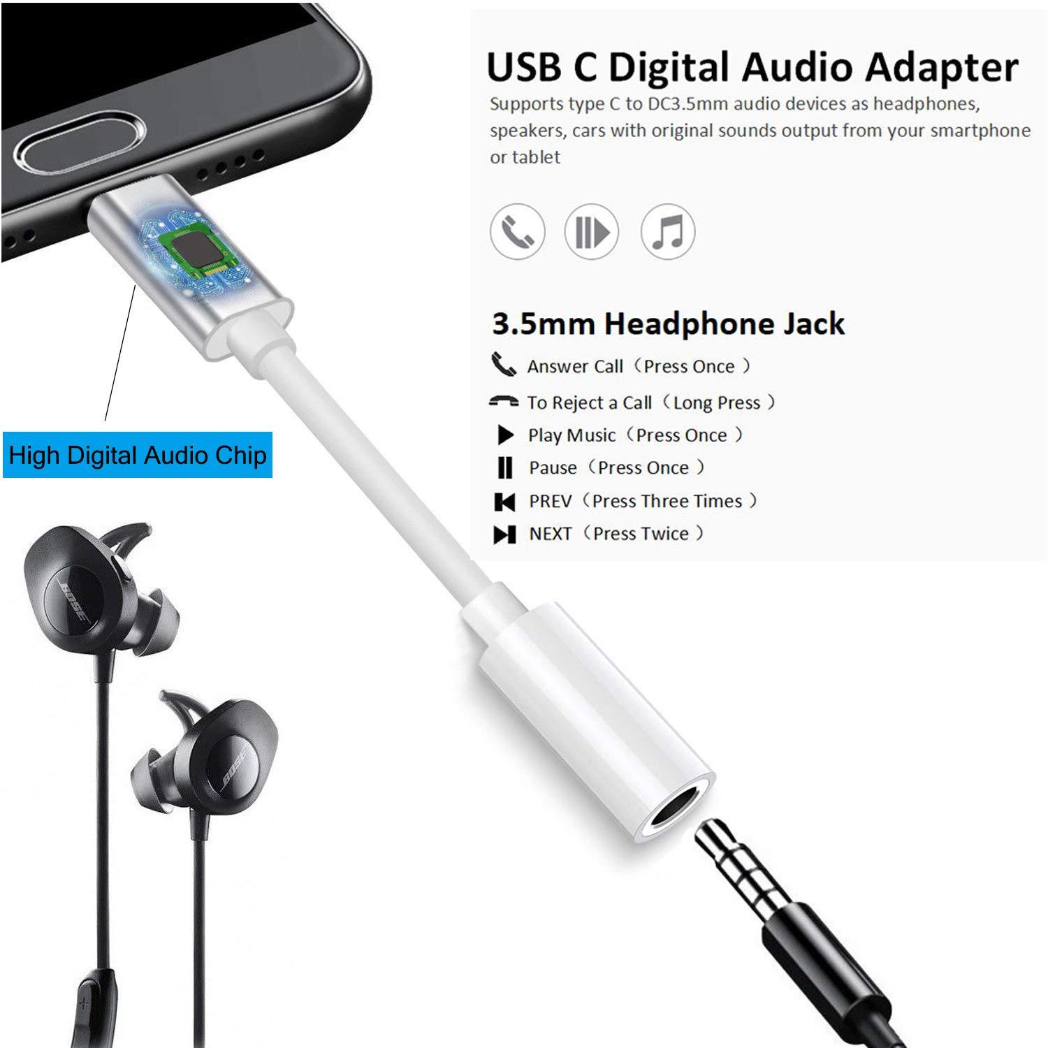 Wahbite Apple USB C to 3.5mm Headphone Jack for iPad Pro 2018/2019/ 2020 MacBook Pro, Type C to Aux Earphone Dongle Compatible with Pixel 4XL/3/3 XL/2/2 XL, Samsung Sony HTC Moto ect.