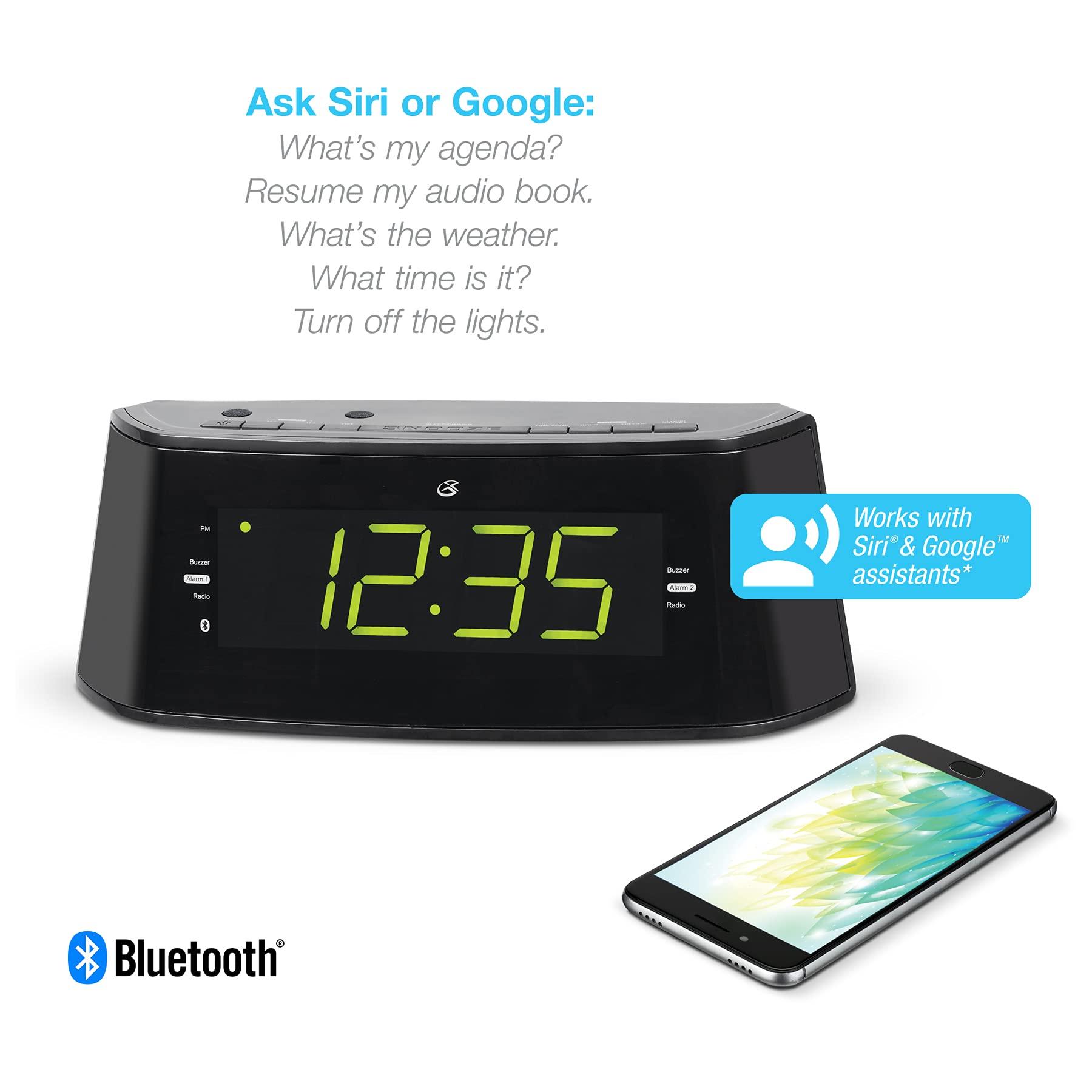 GPX GPX Large Display Voice-Activated Dual Alarm Clock Radio with Bluetooth, FM Radio, Black (CB360B)