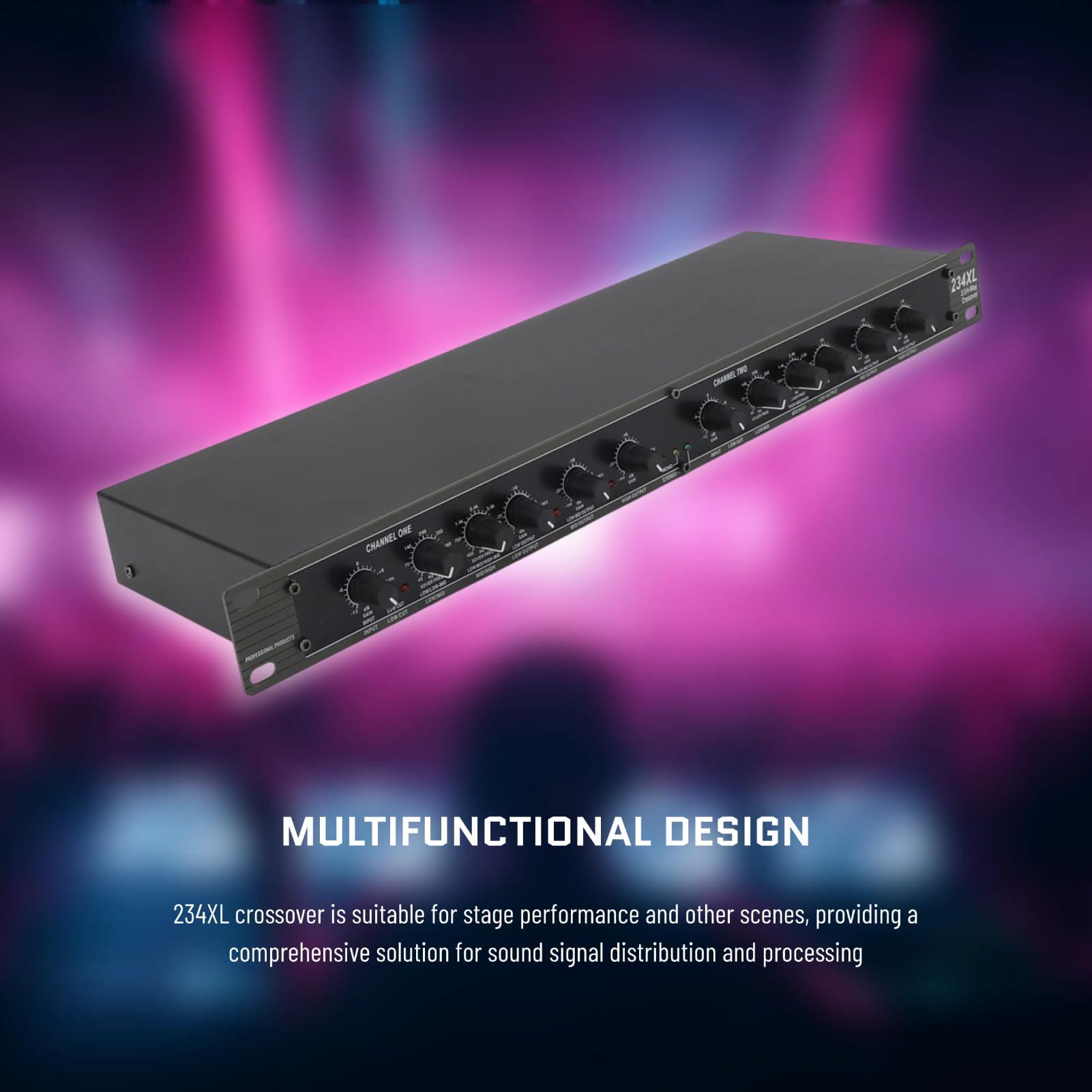 Yunseity Mono 4 Way Crossover, Professional Stereo 2/3/4 Way Audio Sound Distribution Processing Crossover 110V, Audio Crossover for Outdoor Stage Performance