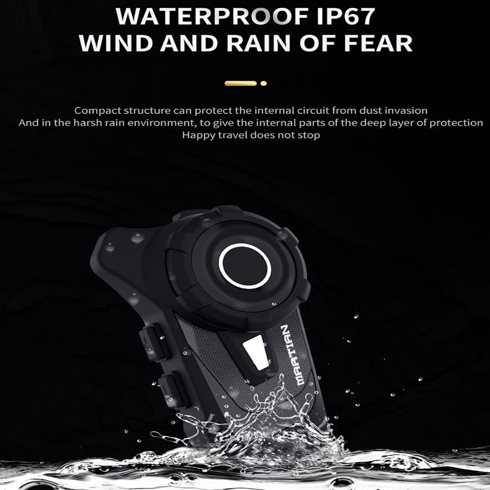 Martian Martian Motocycle Helmet Bluetooth Headset Wireless IP67 Waterproof Moto Biking & Skiiing/BT-S2 /1000M Intercom/2 in 1 Microphone/2 Riders Intercom/