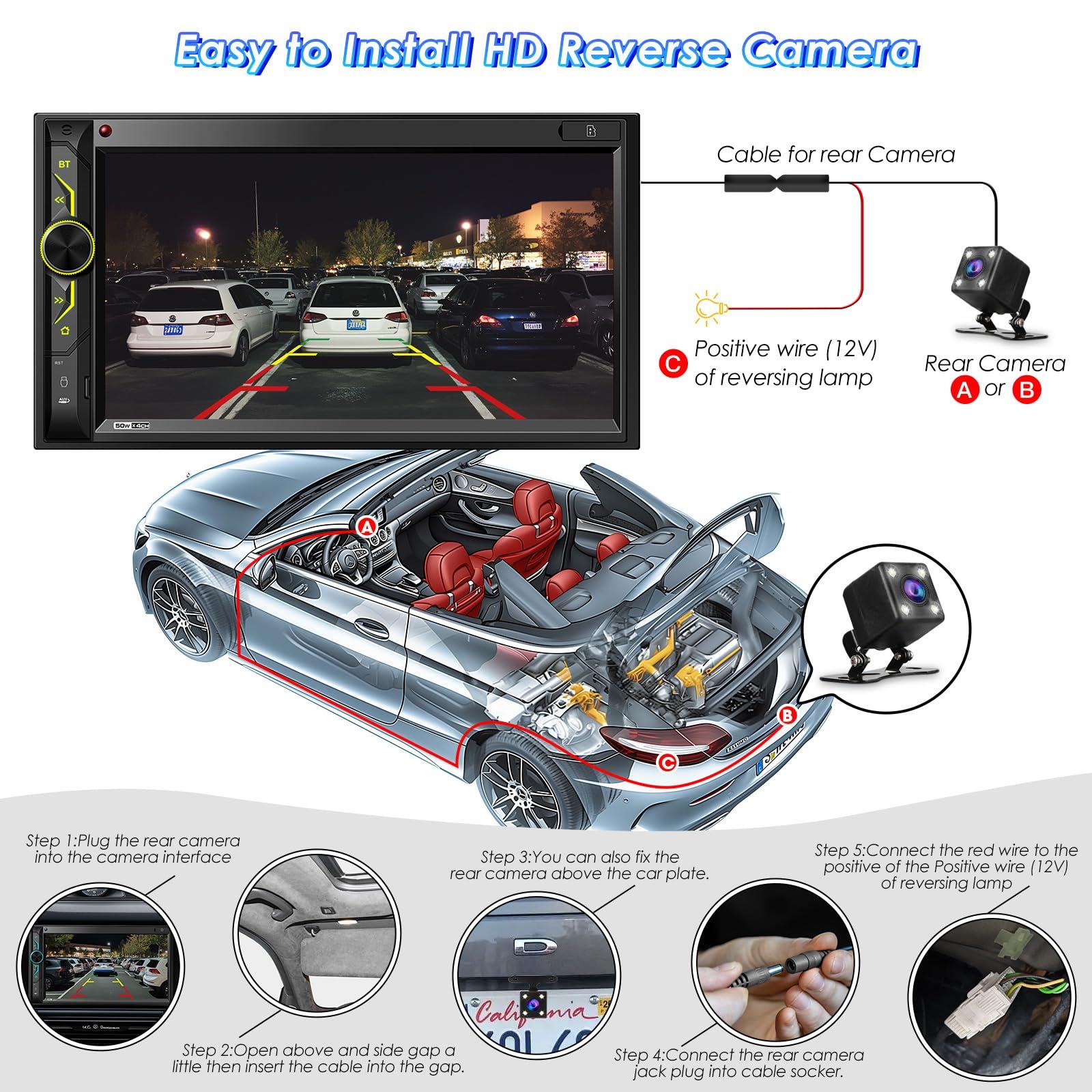 Stiflix Double Din CarPlay Multimedia System: 7 Inch Touchscreen Car Stereo Receiver Bluetooth Android Auto Car Radio with Backup Camera Mirror Link AM FM USB SD AUX Subwoofer Steering Wheel Control
