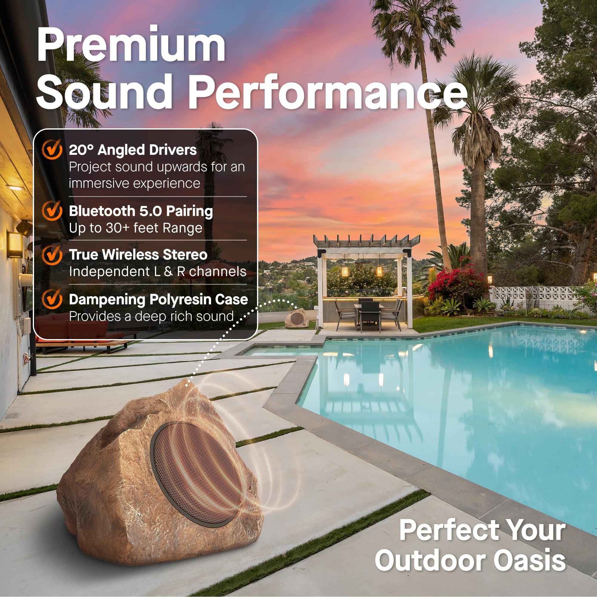 Homewell Homewell Solar Rock Speakers - Bluetooth Wireless Waterproof Weatherproof Ing Outdoor Speakers For Pool Patio Deck Backyard Garden - Brown (2-Pack)