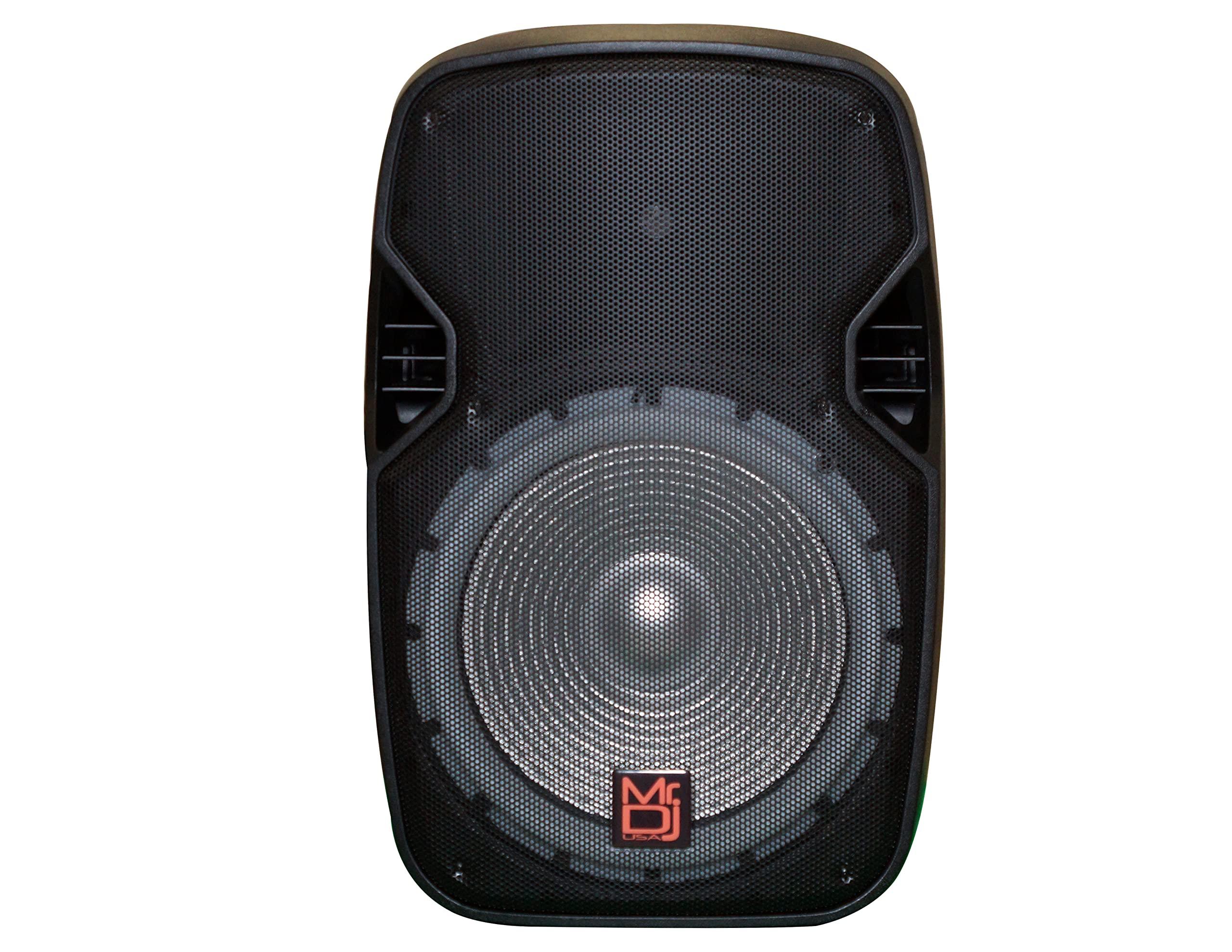 Mr. Dj Mr. Dj PBX-4200PKG 15" Powered PA DJ Speaker 2-Way Full Range Portable PA Speaker System Combo Set with Stands/Illuminating Light/Microphone/EQ/USB/Bluetooth