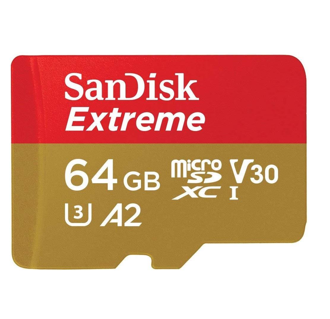 SanDisk SanDisk 64GB Micro SDXC Memory Card Extreme Works with GoPro Hero 8 Black, GoPro Max 360 Action Camera V30 4K Class 10 (SDSQXA2-064G-GN6MN) Bundle with 1 Everything But Stromboli MicroSD Card Reader