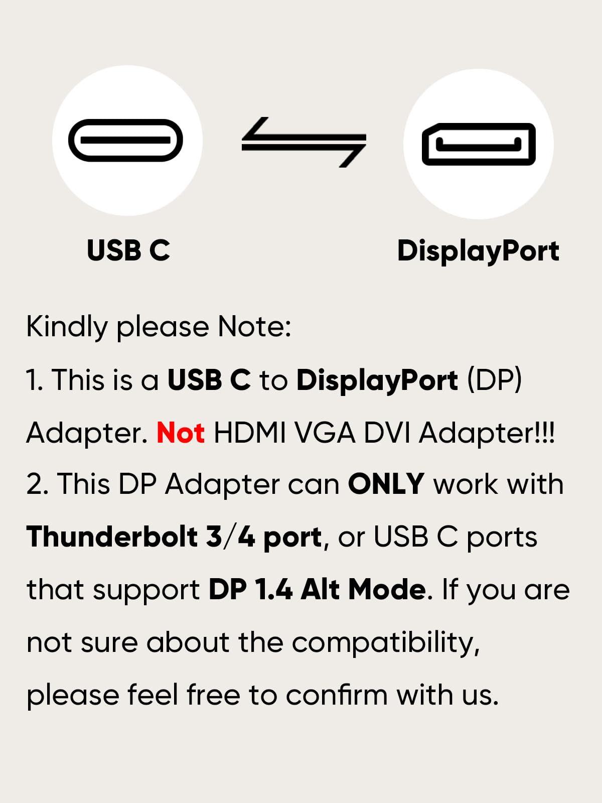 CableCreation CableCreation 8K USB C to DisplayPort Adapter, 40G Type C to Display Port,USB-C to DP 1.4 [8K@60Hz, 4K@144Hz] HDR, Thunderbolt 4/3 Compatible with Valve Index, MacBook, iPhone 15, XPS, Oculus Rift S