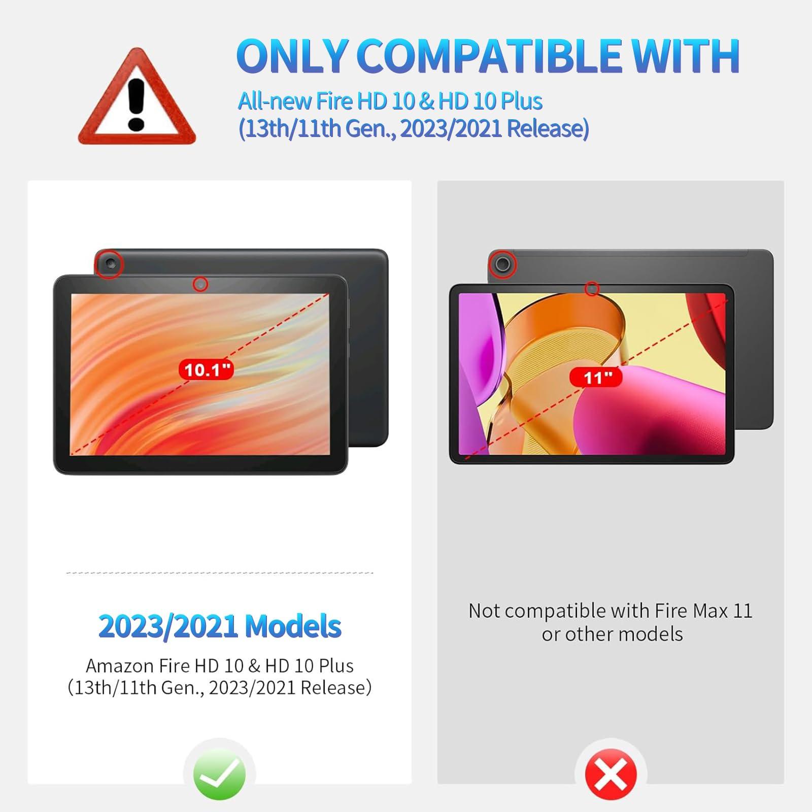 BREIDMKFM BREIDMKFM Keyboard Case for Kindle Fire HD 10 & 10 Plus Tablet (13th/11th Gen, 2023/2021 Release) 10.1", Smart Tablet Cover with Detachable Wireless Bluetooth Keyboard, Blue Red Rose Wolf