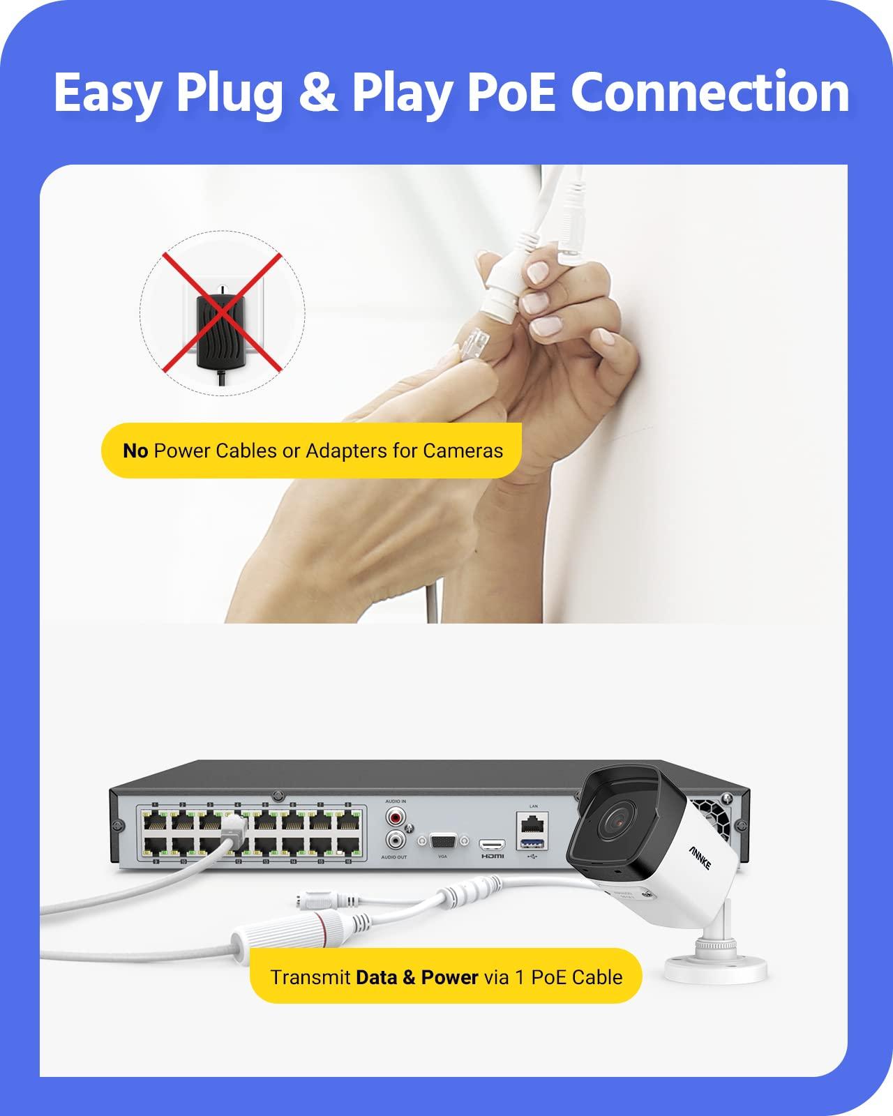 ANNKE ANNKE 5MP 16CH PoE Security Camera System, 12pcs Wired Security IP Camera for Indoor and Outdoor with 100 ft Color Night Vision and Alexa, 4K/8MP NVR with 3TB HDD for 24-7 Audio Recording