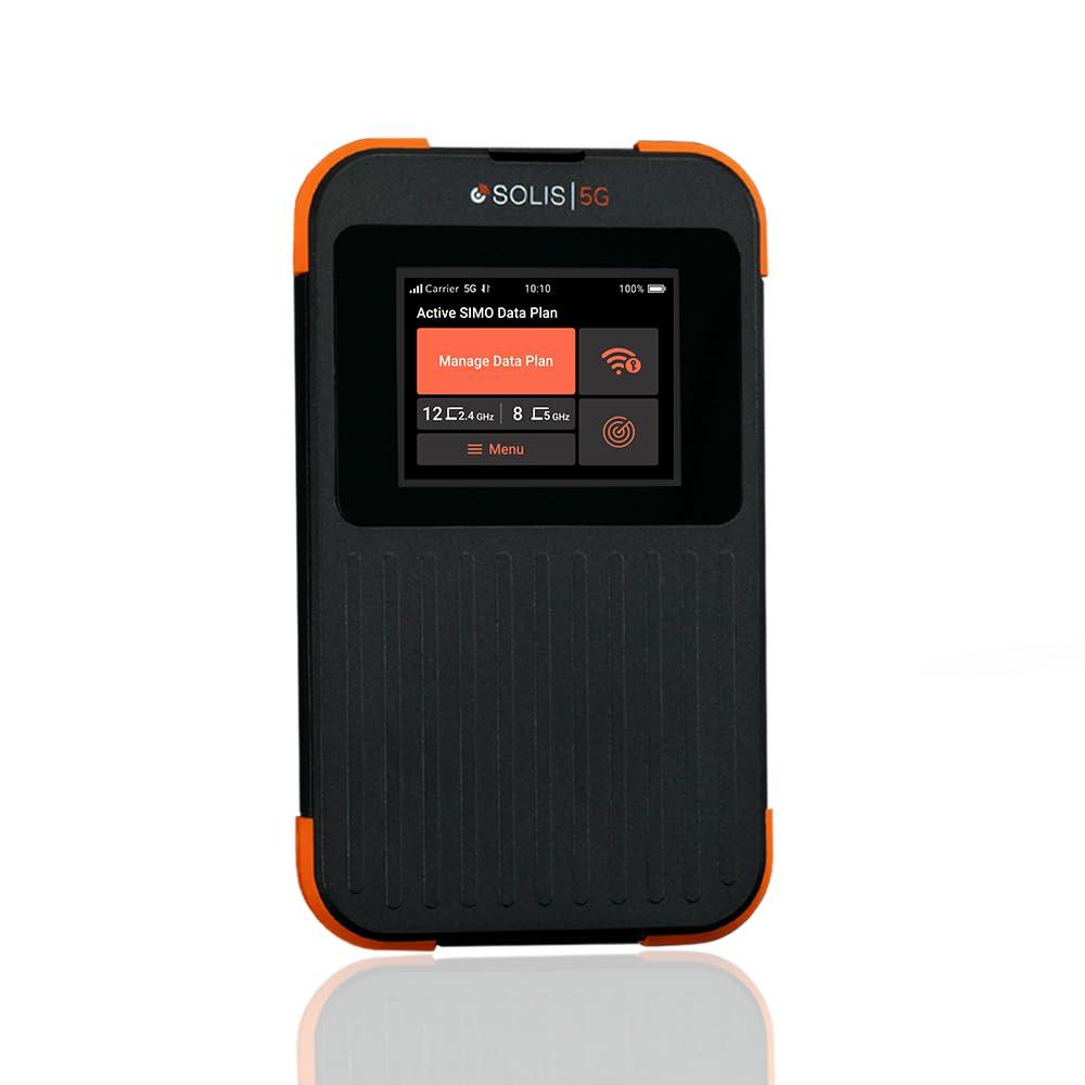 SIMO SIMO Solis 5G WiFi Mobile Hotspot + 10 Daypass Card, Local and International Coverage Router, Multi-Carrier Access, No Contract or SIM Card Required, 16 Connected Devices, 1GB/Month Lifetime Data