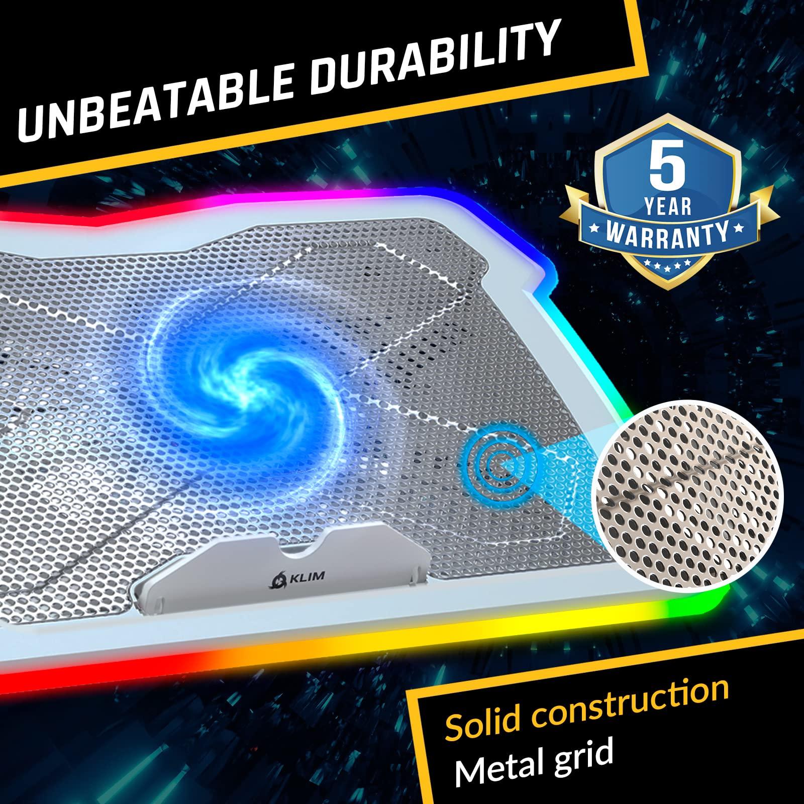 KLIM KLIM Ultimate + RGB Laptop Cooling Pad with LED Rim + New 2024 + Gaming Laptop Cooler + USB Powered Fan + Very Stable and Silent Laptop Stand + Compatible up to 17" + PC Mac PS5 PS4 Xbox One - White