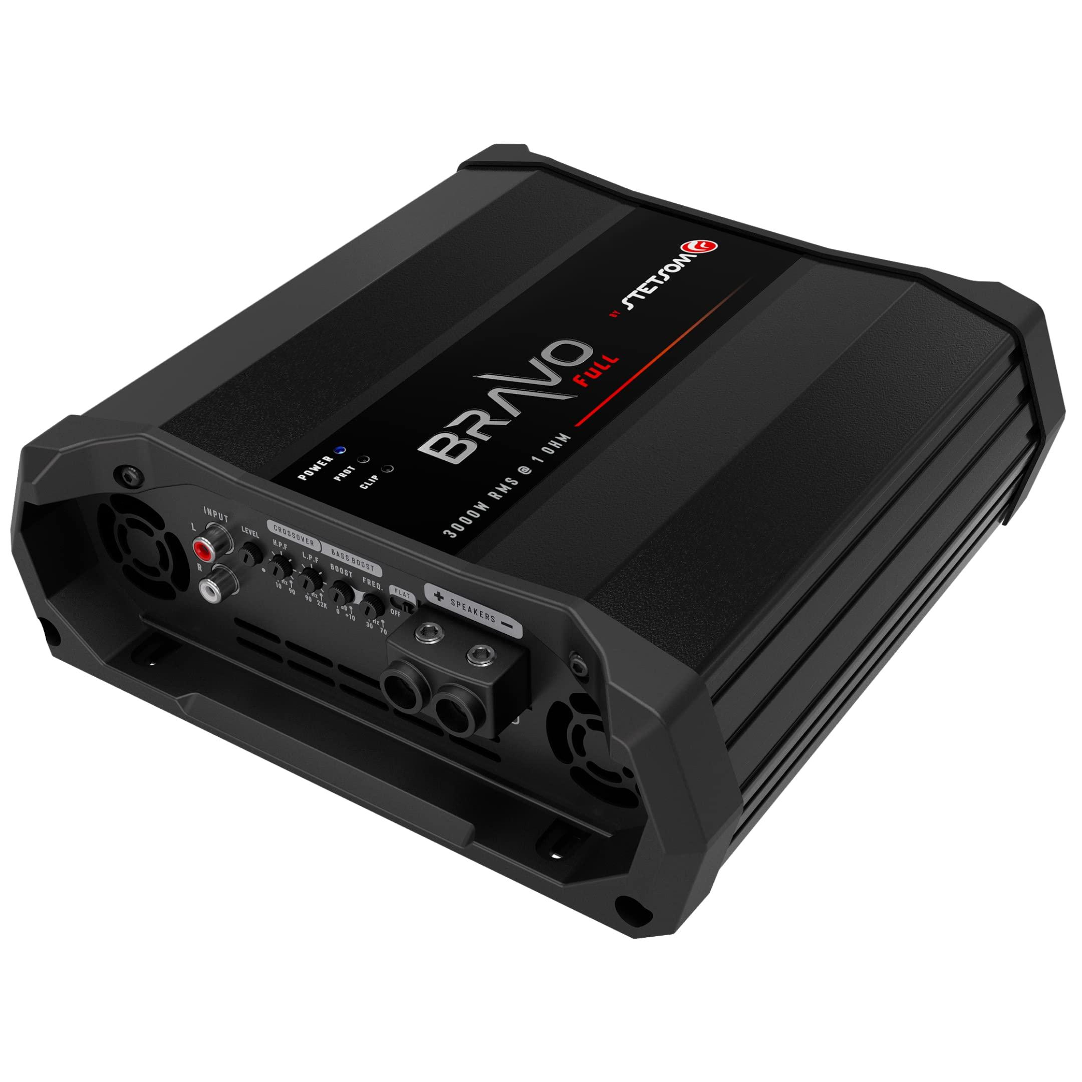 Stetsom Stetsom Bravo Full 3000 1 Ohm Mono Car Amplifier, 3000.1 3K Watts RMS, 1 Stable Car Audio, HD Sound Quality, 3000x1, Crossover & Bass Boost, Car Stereo Speaker Subwoofer MD, Smart Coolers