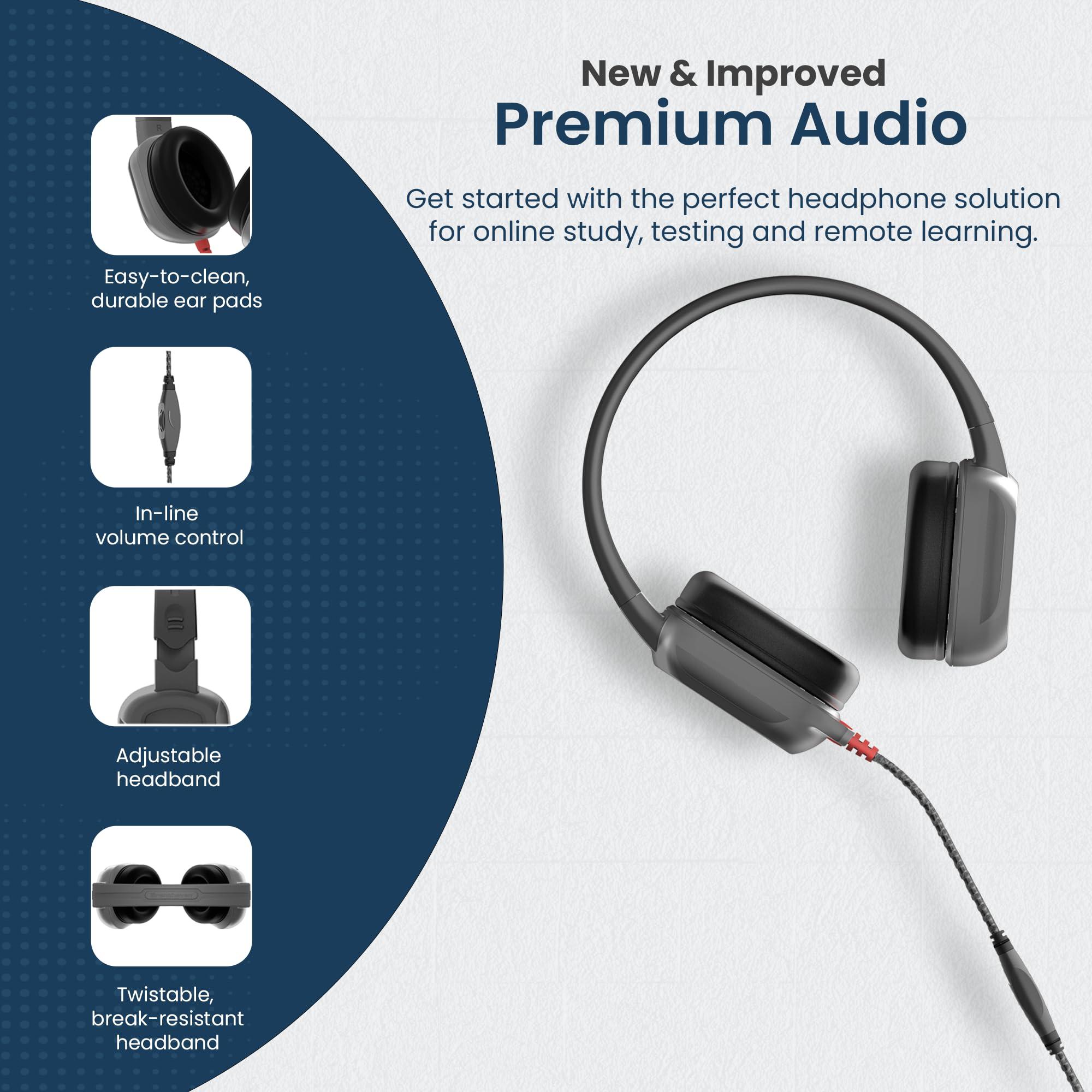 Brenthaven Brenthaven Headphones Wired | USB C On-Ear Rugged 2 Adjustable Headphones with Long Tangle Free Cord - Lightweight Durable and Drop Tested School Supplies for Kids Travel and K-12 Students - Gray