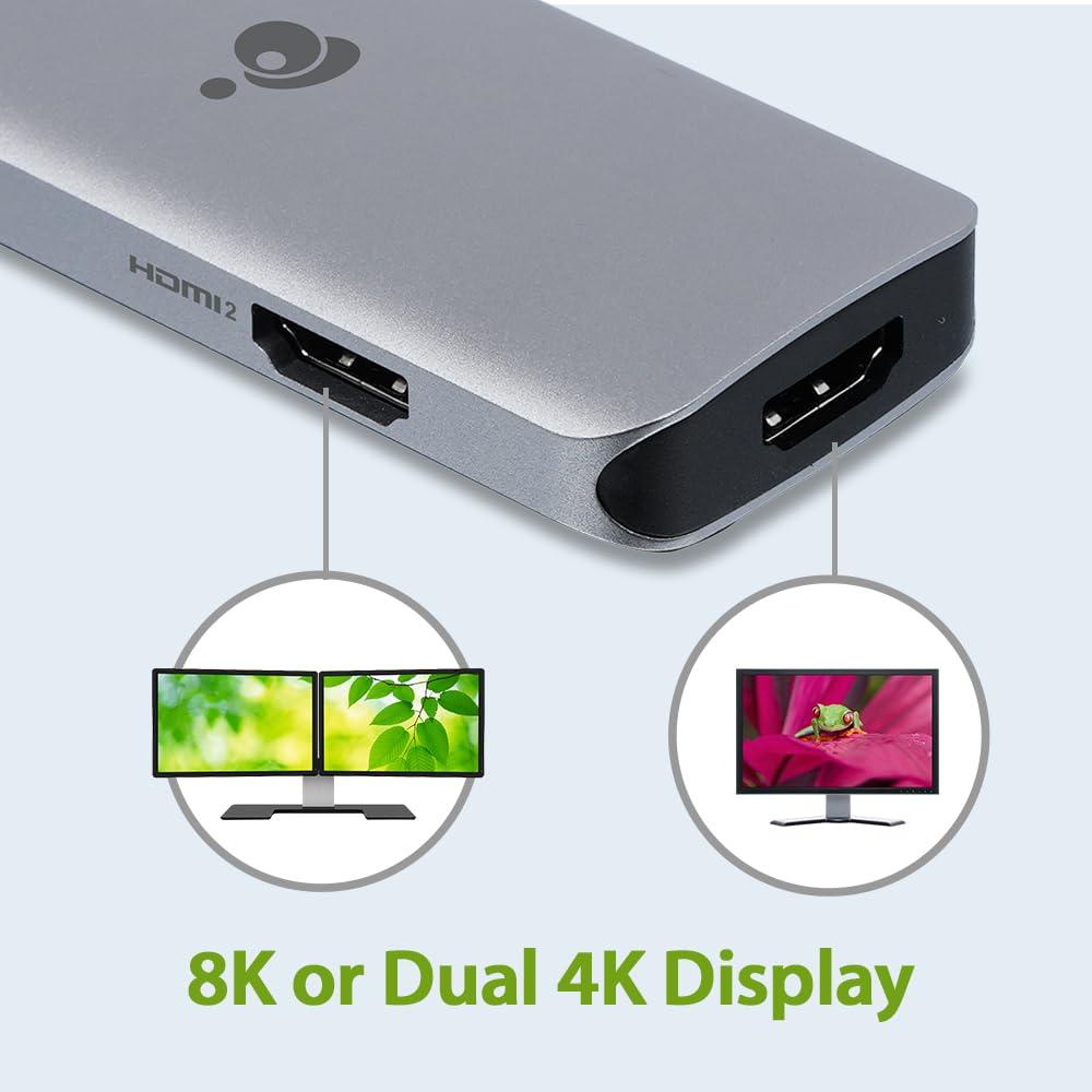 IOGEAR IOGEAR USB-C 6-in-1 Travel Dock 8K Single Monitor Nano Dock Pro Up to 4K in Dual Display Mode, Dual Monitors Thunderbolt 3 4 Compatible for Laptop GUD3C8K2P