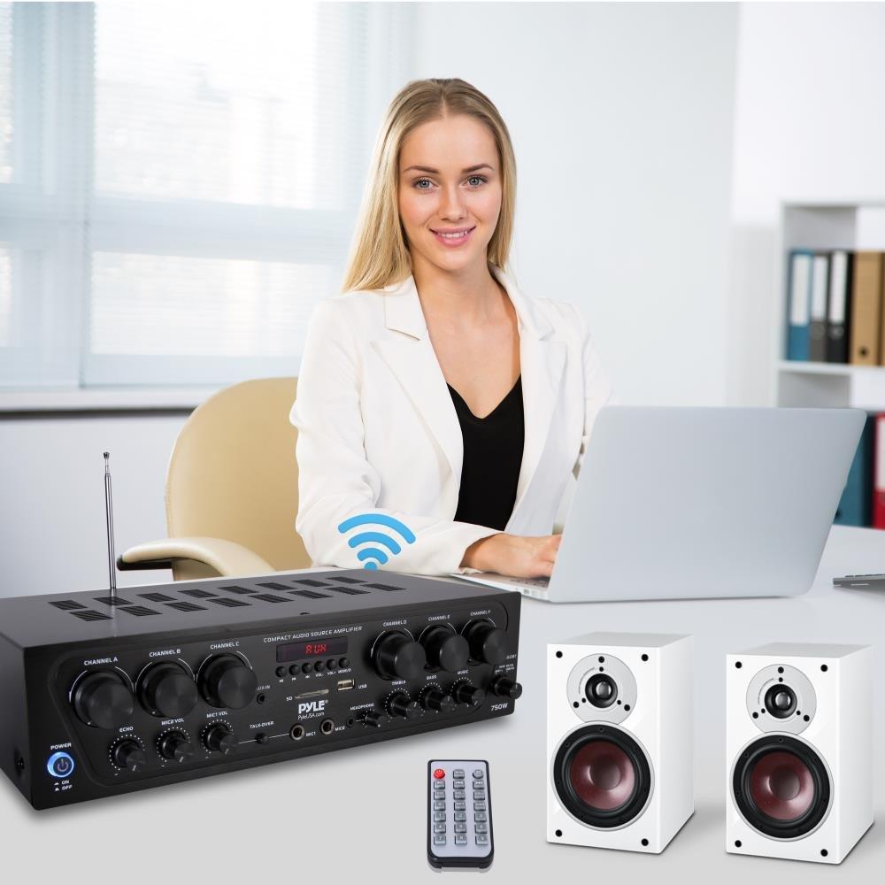 Pyle Pyle Wireless Bluetooth Home Audio Amplifier System-Upgraded 6 Channel 750 Watt Sound Power Stereo Receiver w/USB, Micro SD, Headphone,2 Microphone Input w/Echo, Talkover for PA - PTA62BT.5