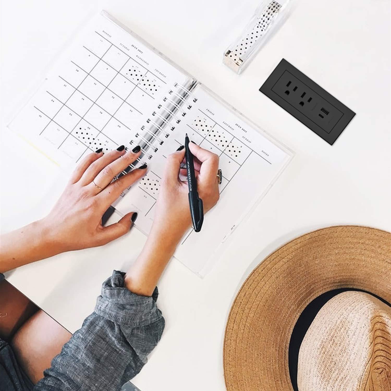 Wiremold Legrand Wiremold RDZCBK radiant Furniture Power Center with USB, Recessed Power Strip, 2 Outlets, Type A/C USB, 6 Foot Cord, Black