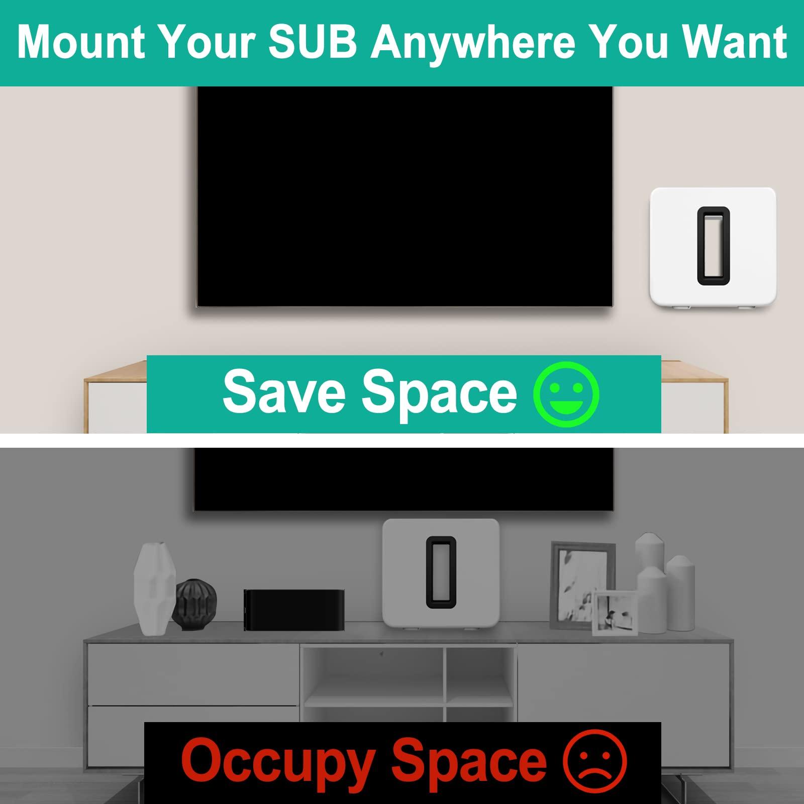 Black Sesame Wall Mount for Sonos Sub Gen 3 Gen 2 Mount, Heavy Duty Wall Mount for Sonos Sub Mounts, Mounting Brackets for Sonos Wireless Sub with Hardware Kit, White