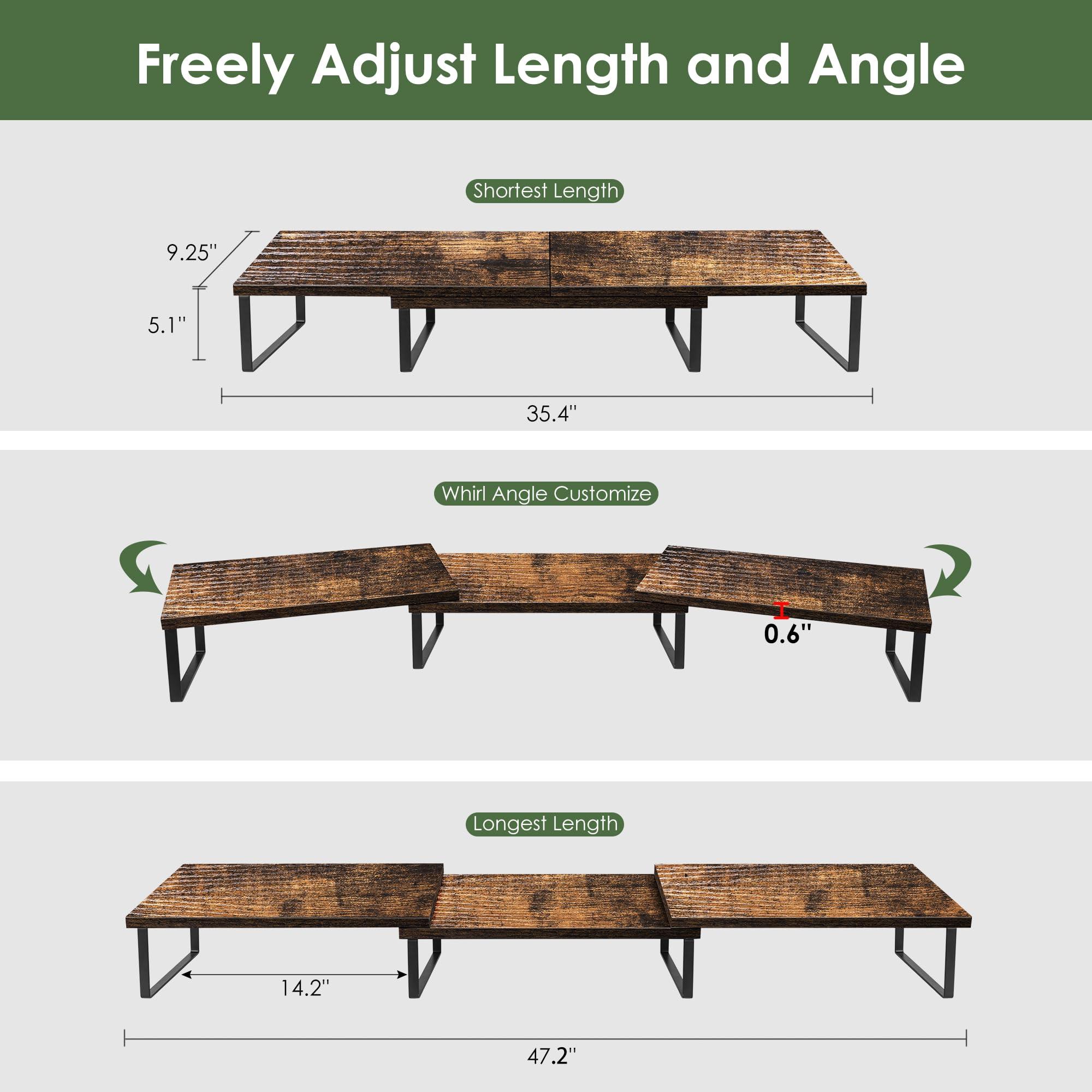 RUILALIFE RUILALIFE Dual Monitor Stand Riser With Drawer, Office Desk Organizers And Accessories, Computer Monitor Riser For 2 Monitors For Desk, Monitor Shelf With Adjustable Length & Angle