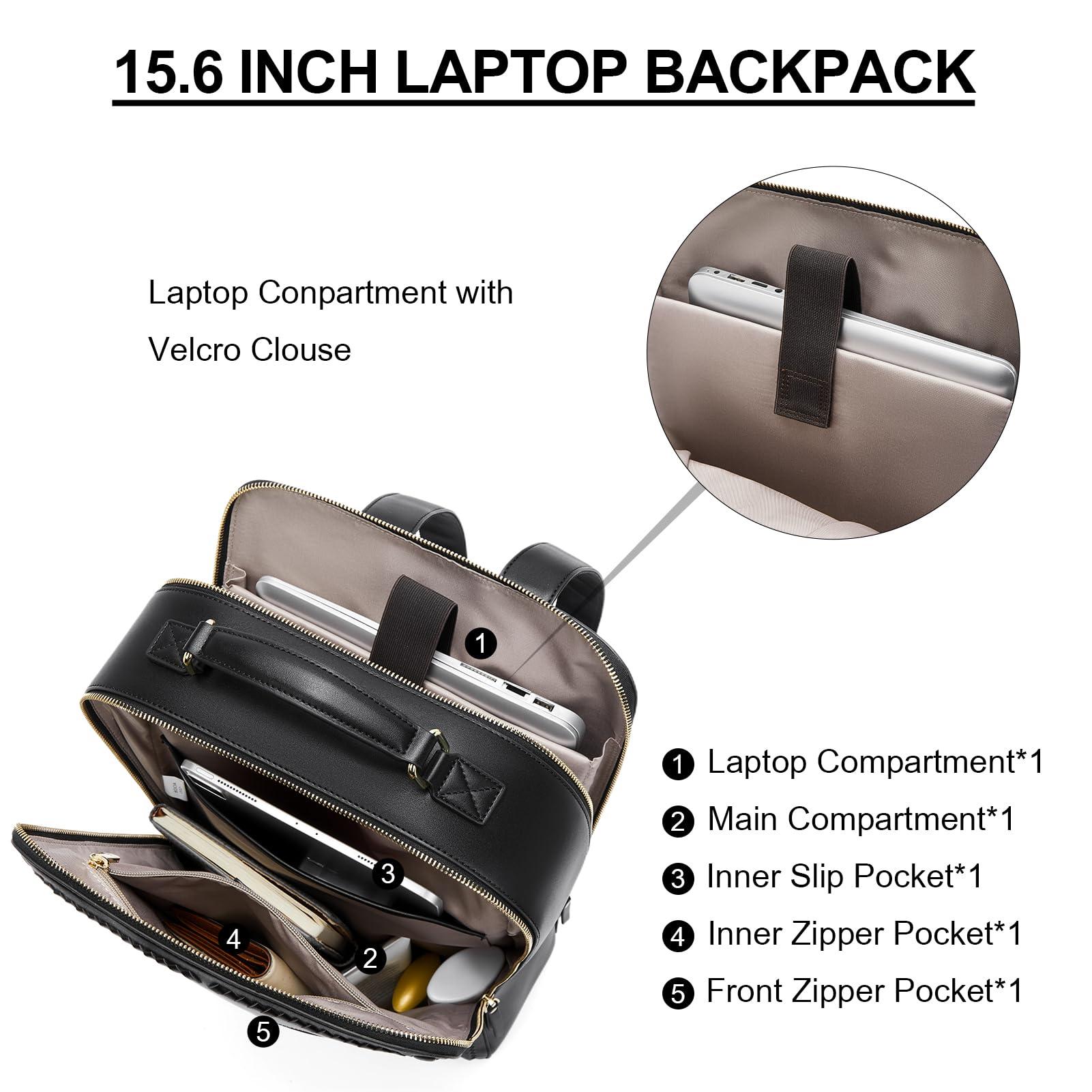 BOSTANTEN BOSTANTEN Leather Backpack 15.6 inch Laptop Bag Travel Casual Computer Backpack College Business Work Shoulder Bags with Trolley Sleeve for Women Men Black